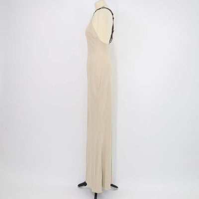 Ralph Lauren Collection Beige Blend Viscose Leather Halterneck Maxi Dress