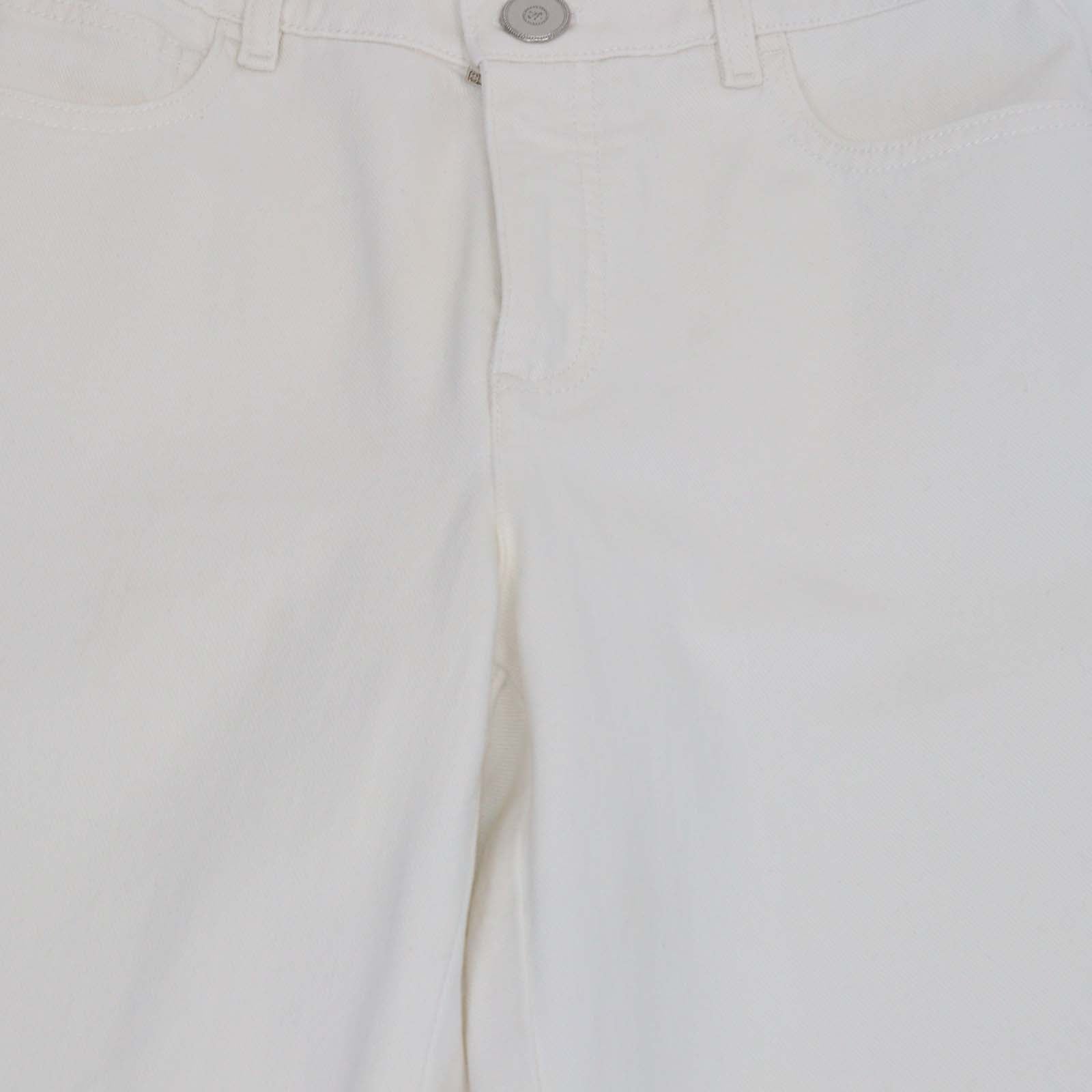 Chanel White Denim Floral Embroidered Cutout Straight Pants
