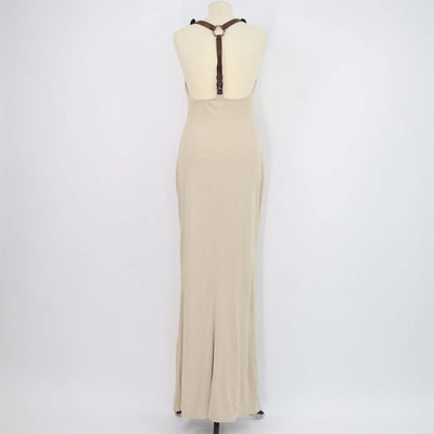 Ralph Lauren Collection Beige Blend Viscose Leather Halterneck Maxi Dress
