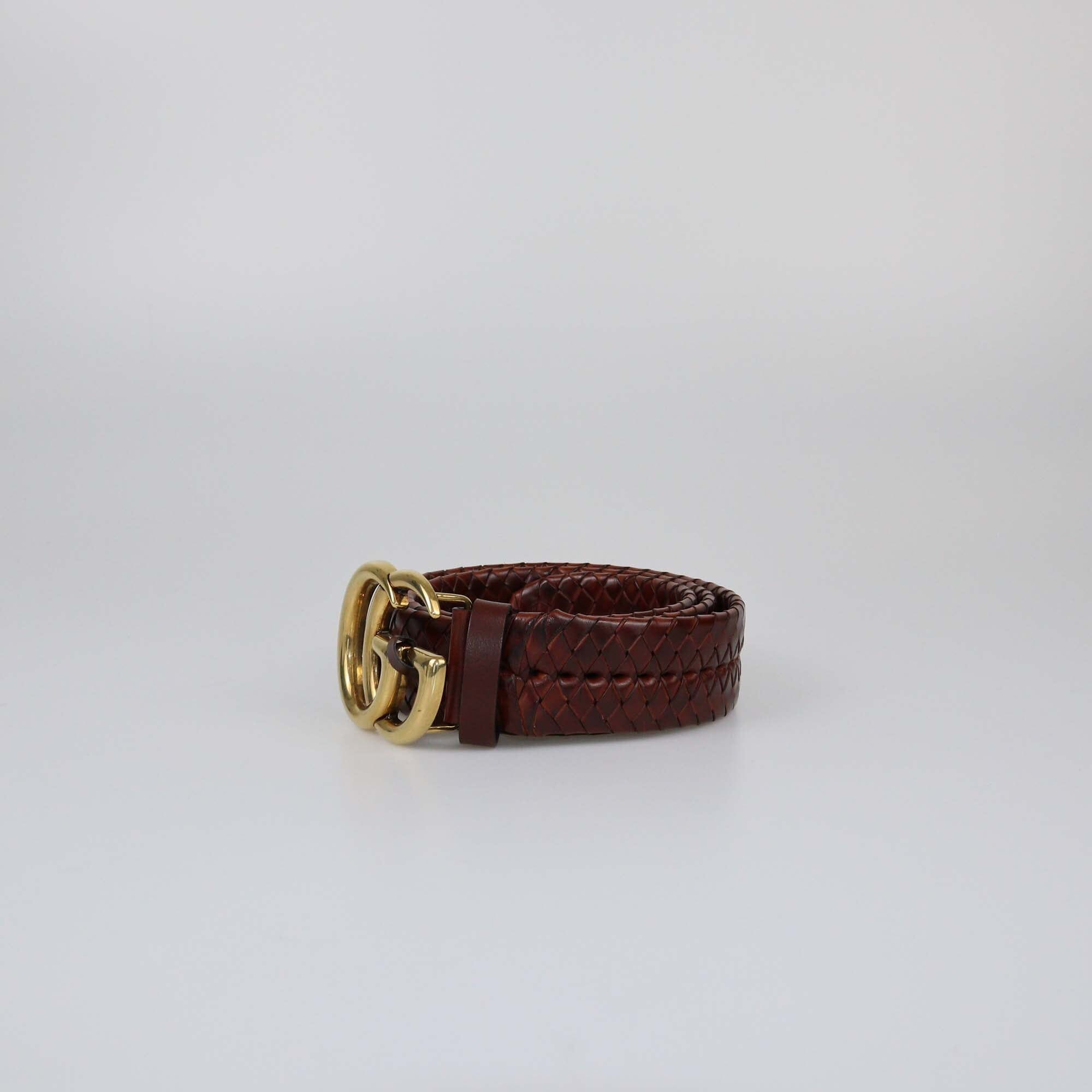 Gucci Brown Braided GG Marmont Buckle Belt Womens Gucci 