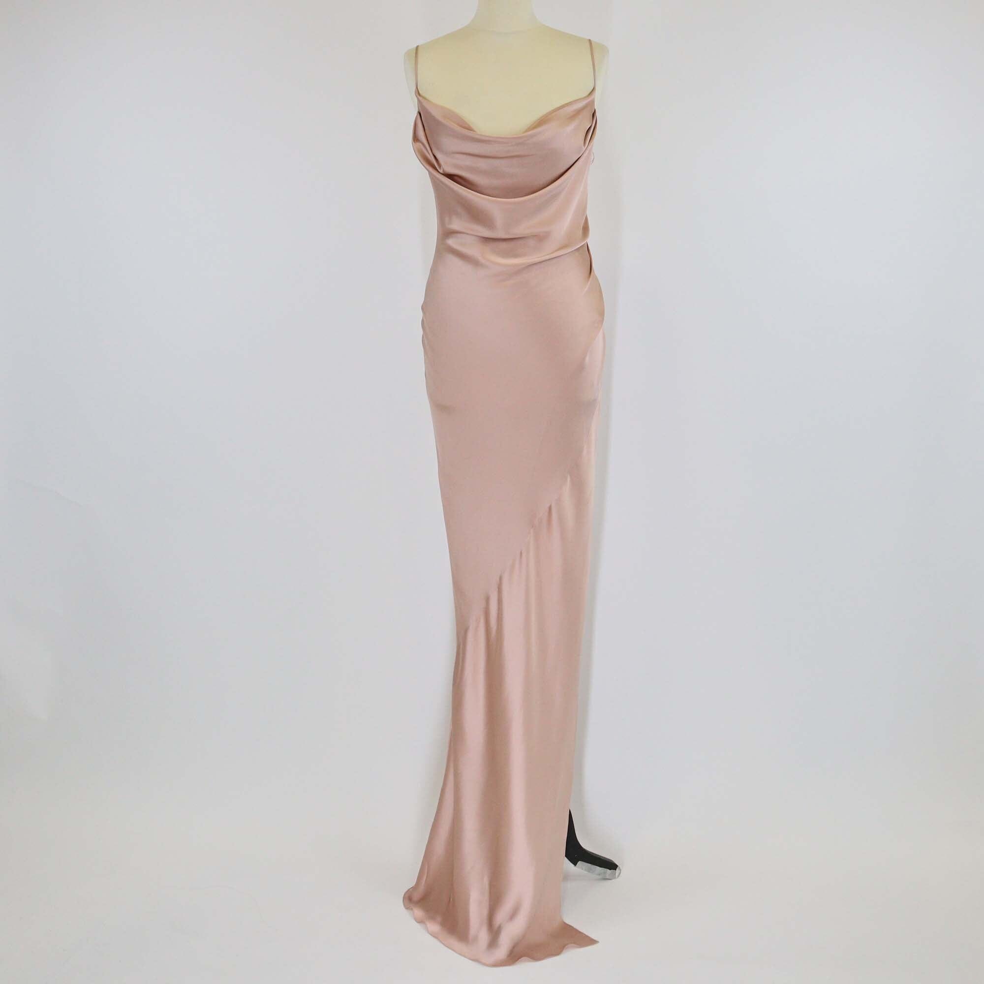 Balmain Pink Sleeveless Draped Silk Slit Dress Womens Balmain 