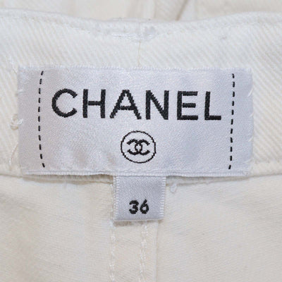 Chanel White Denim Floral Embroidered Cutout Straight Pants