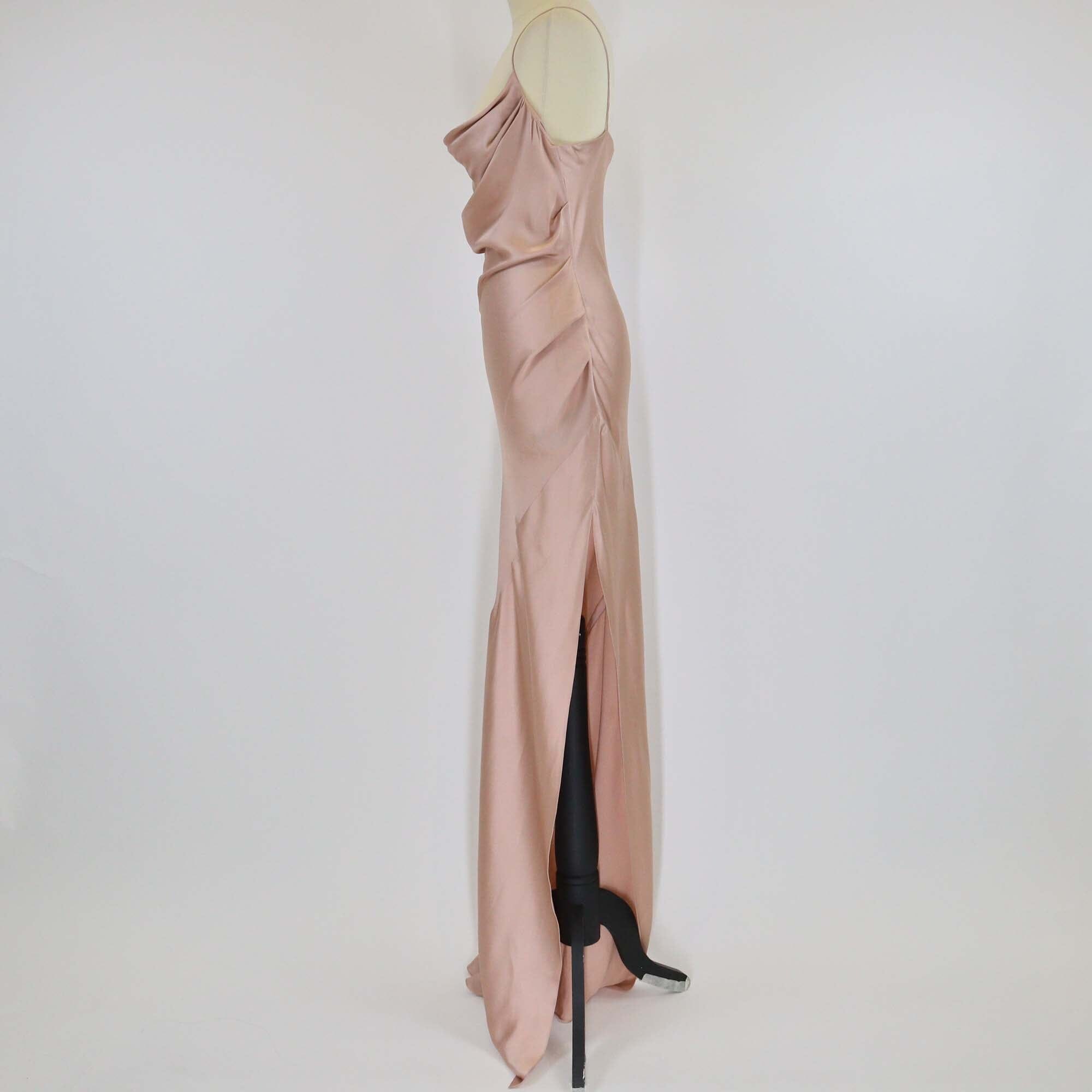 Balmain Pink Sleeveless Draped Silk Slit Dress Womens Balmain 