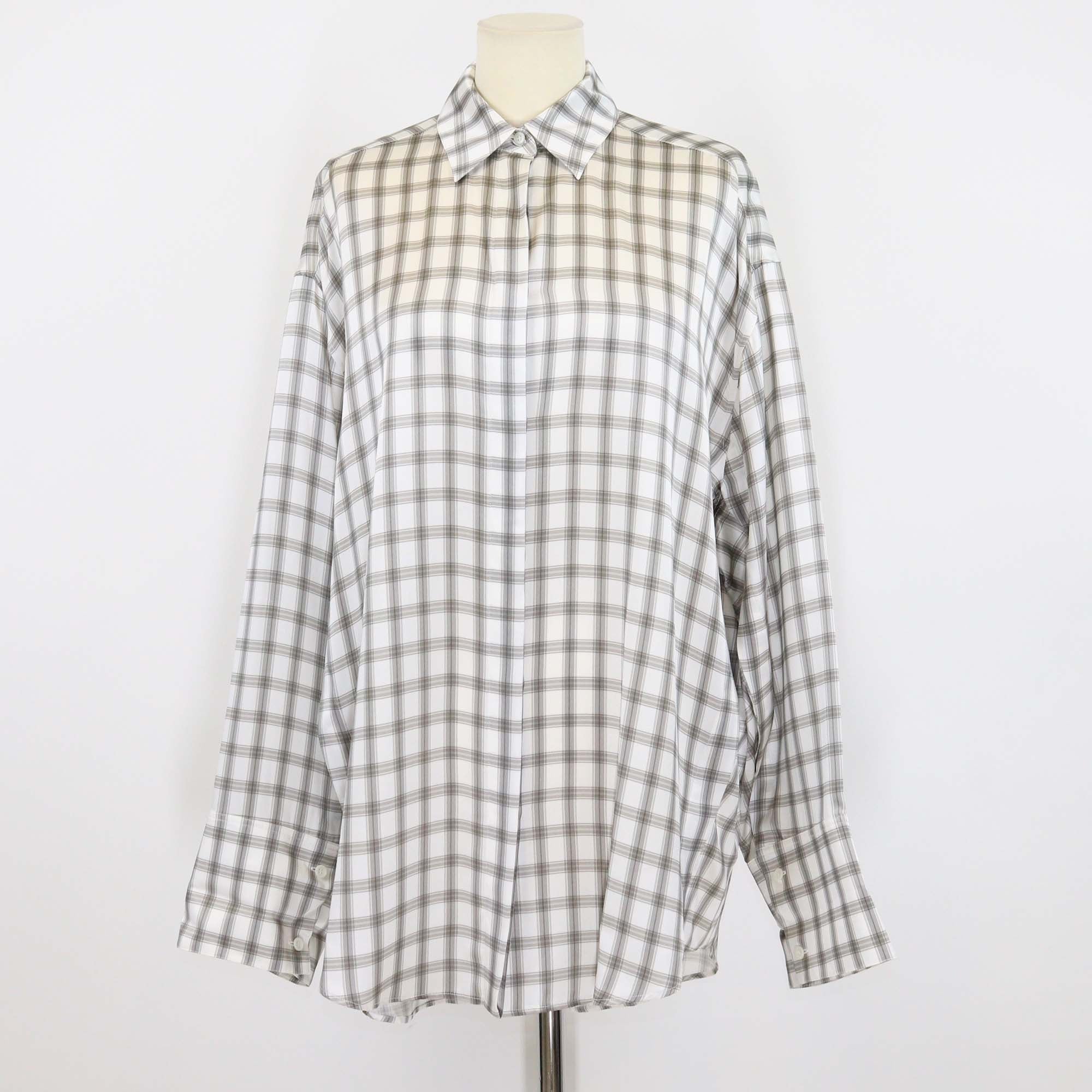 Loewe Grey/White Silk Oversized Checkered Patterned Long Sleeve Shirt