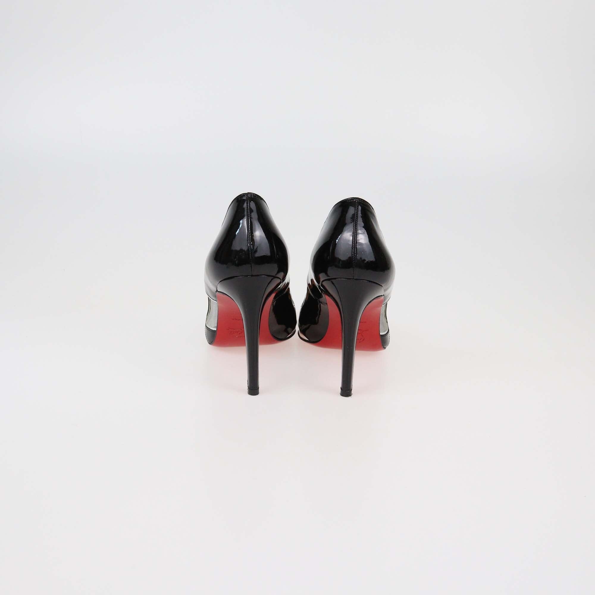 Christian Louboutin Black/Silver Mesh & Patent Leather Tashaf Pumps Womens Christian Louboutin 