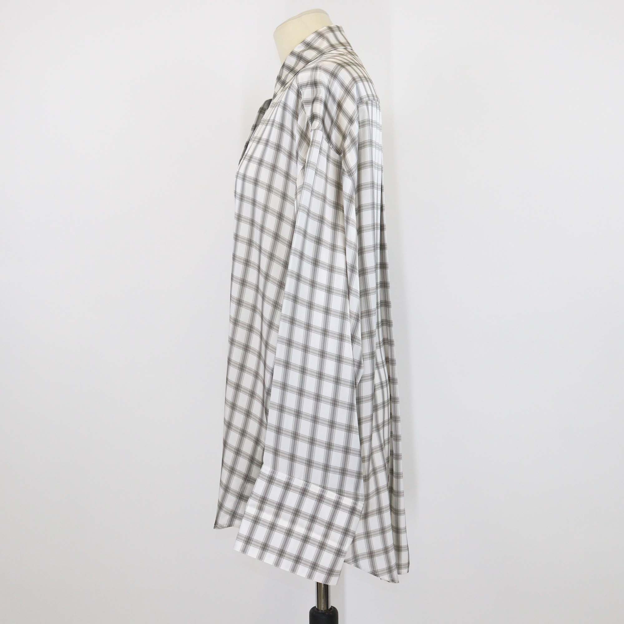 Loewe Grey/White Silk Oversized Checkered Patterned Long Sleeve Shirt