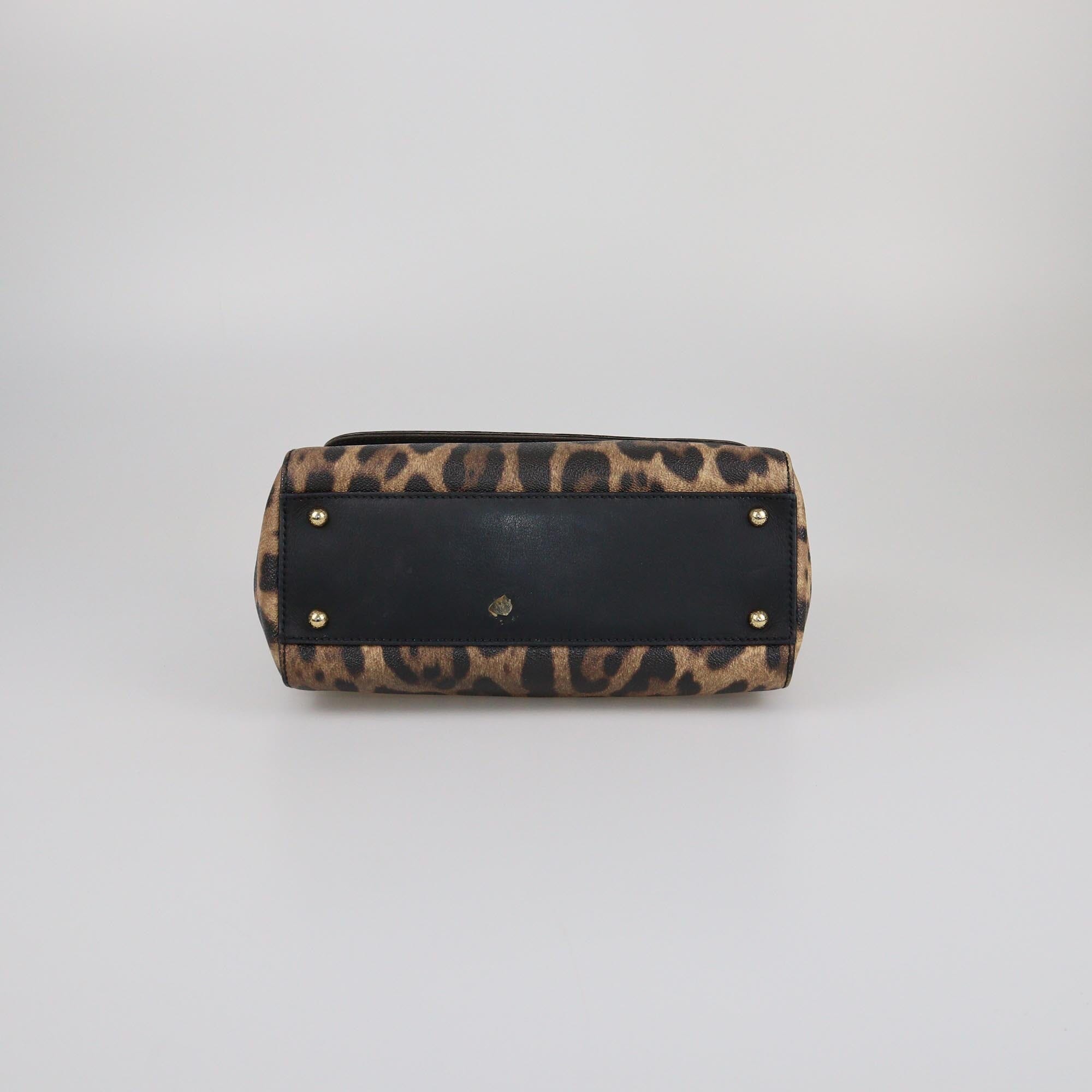 Dolce & Gabbana Black/Beige Leopard Print Small Miss Sicily Top Handle Bag Womens Dolce & Gabbana 