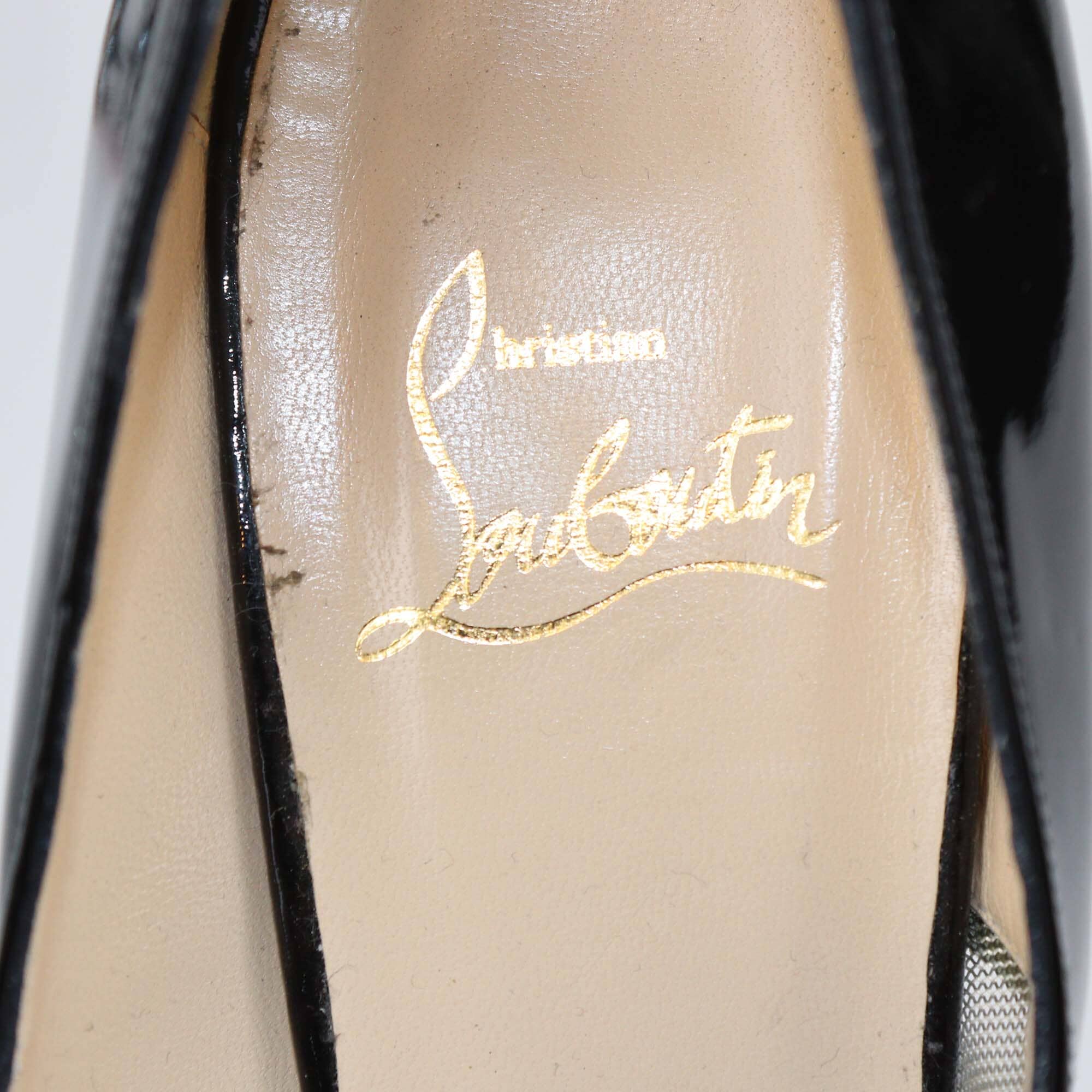 Christian Louboutin Black/Silver Mesh & Patent Leather Tashaf Pumps Womens Christian Louboutin 