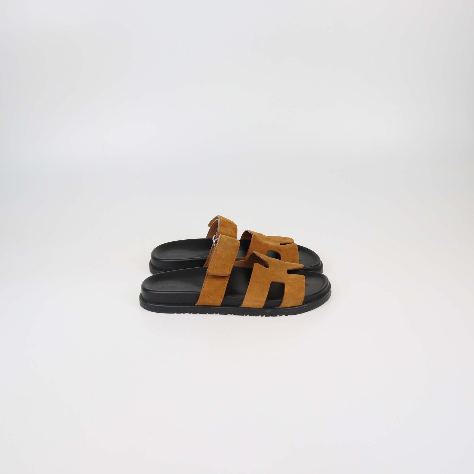 Hermes Naturel Suede Chypre Sandals Womens Hermes 