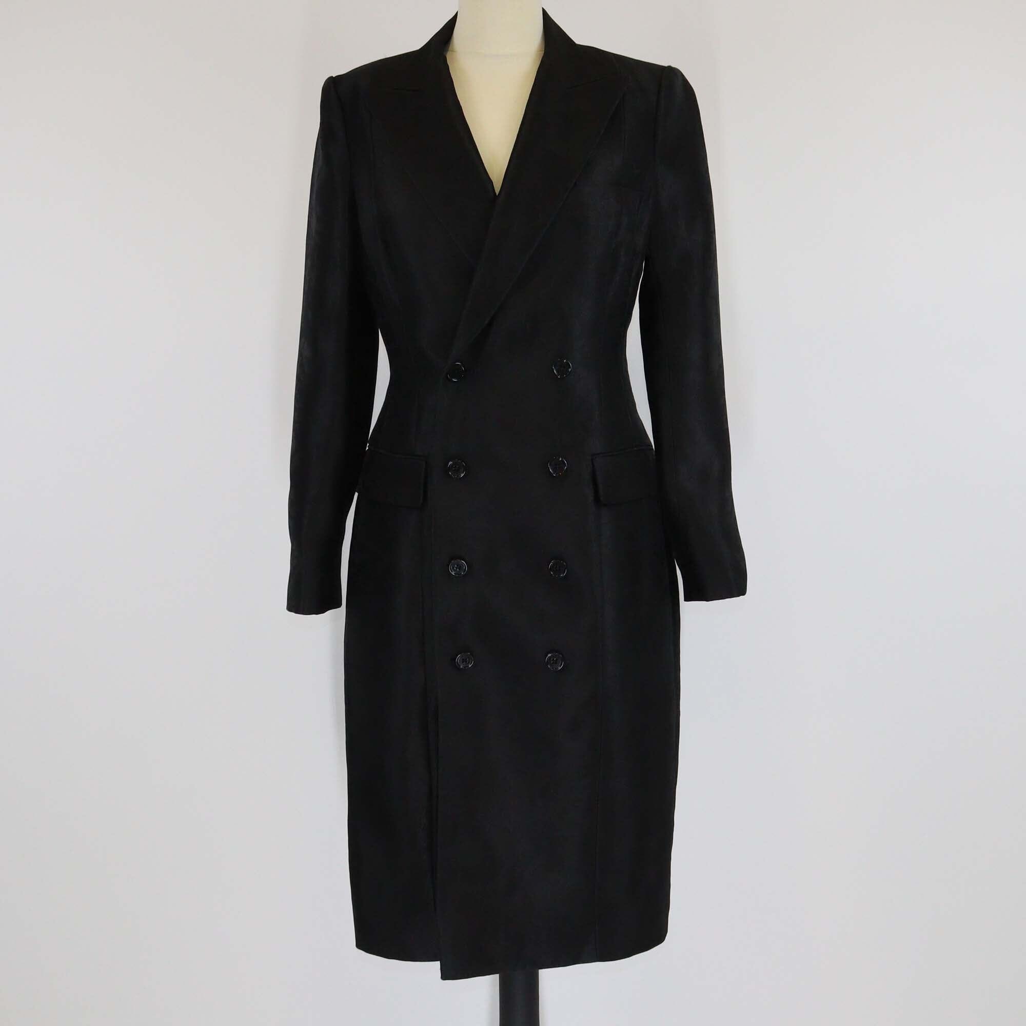 Ralph Lauren Black Floral Textured Blended Long Silk Coat Womens Ralph Lauren Collection 
