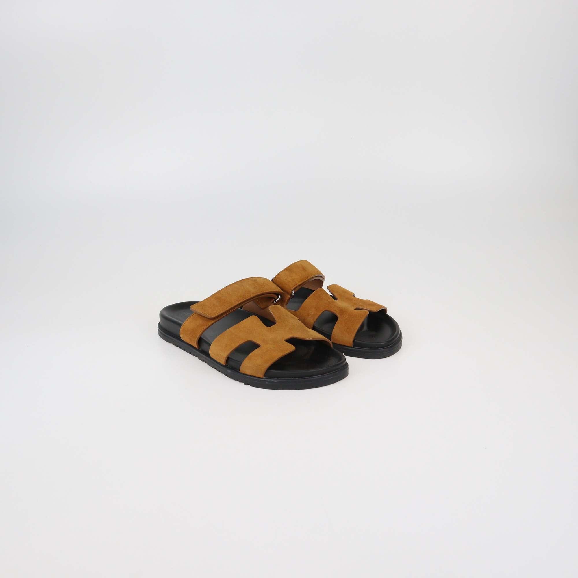 Hermes Naturel Suede Chypre Sandals Womens Hermes 