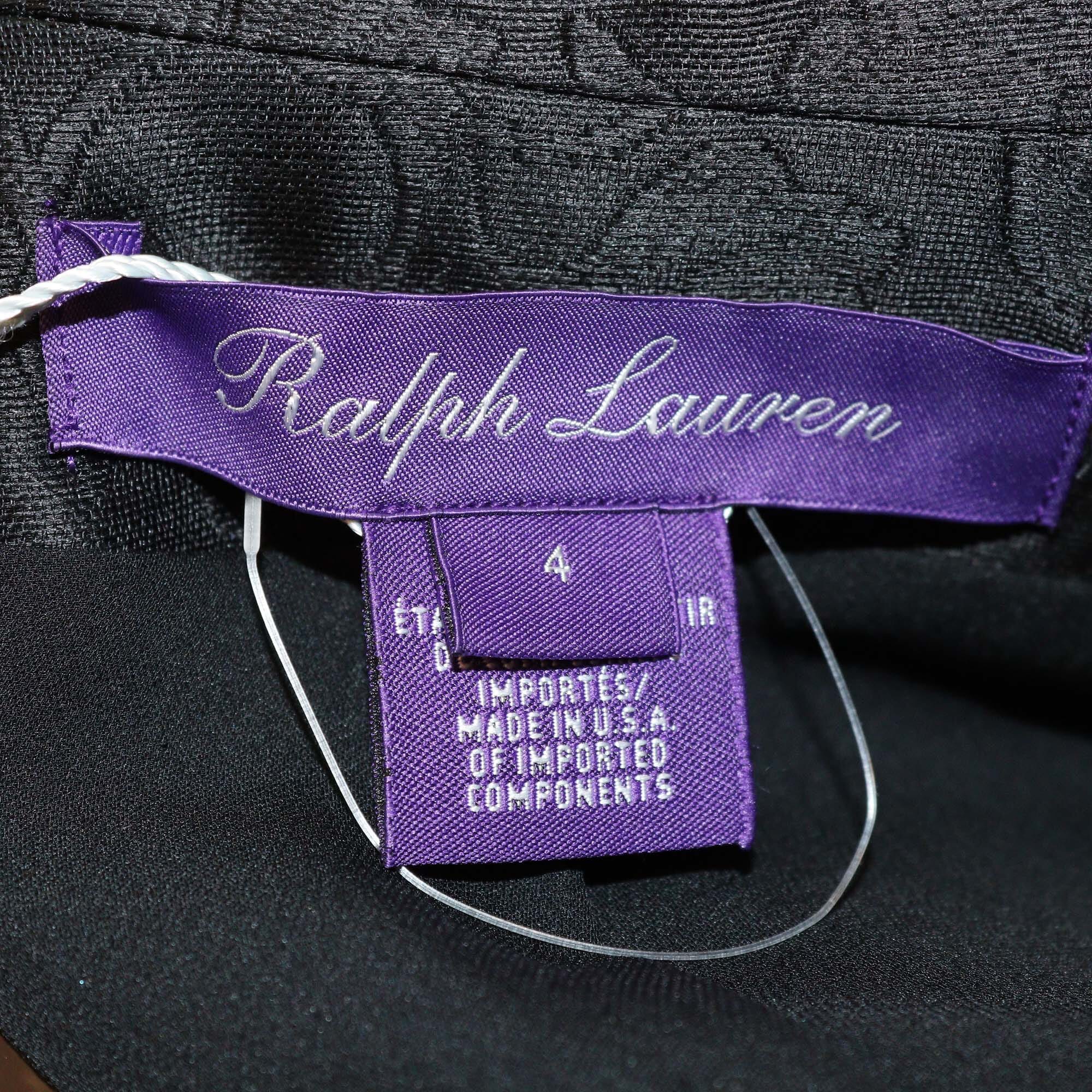Ralph Lauren Black Floral Textured Blended Long Silk Coat Womens Ralph Lauren Collection 