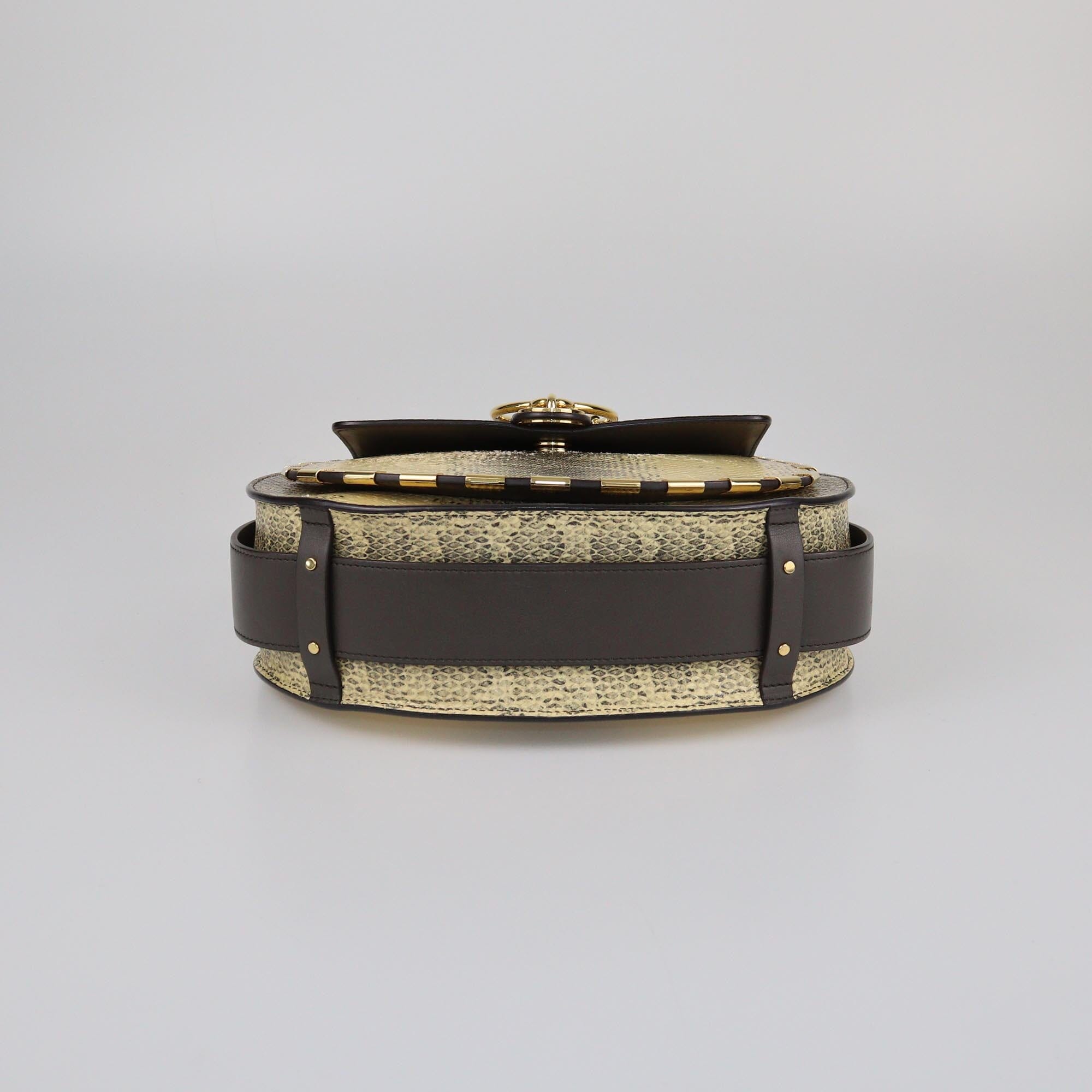 ChloeBeige/Brown Medium Tess Embossed Watersnake Shoulder Bag Womens Chloe 