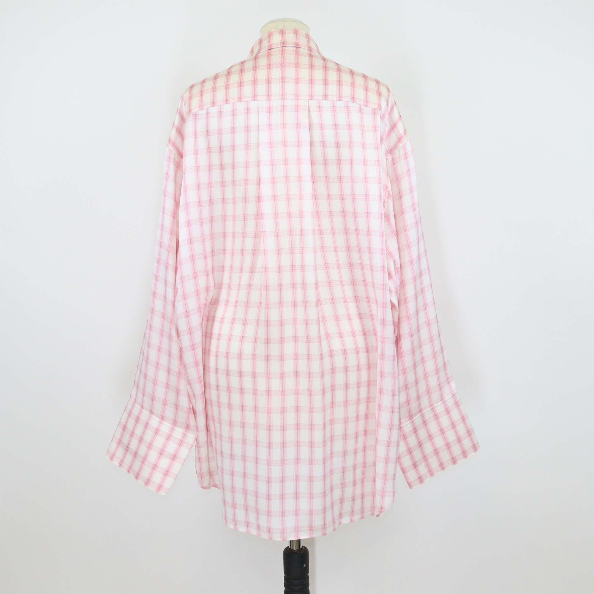 Loewe Pink/White Silk Oversized Checkered Patterned Long Sleeve Shirt
