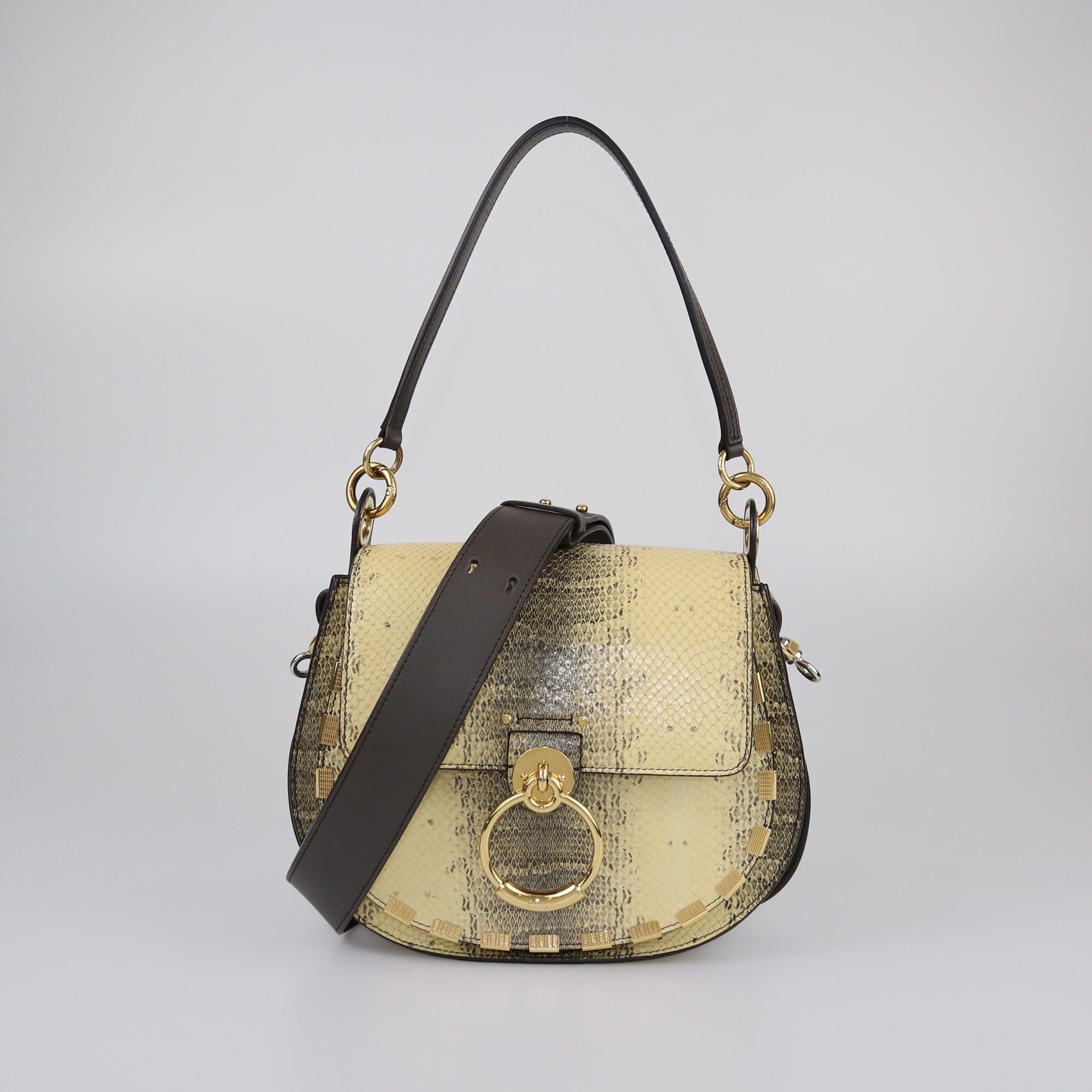 ChloeBeige/Brown Medium Tess Embossed Watersnake Shoulder Bag Womens Chloe 