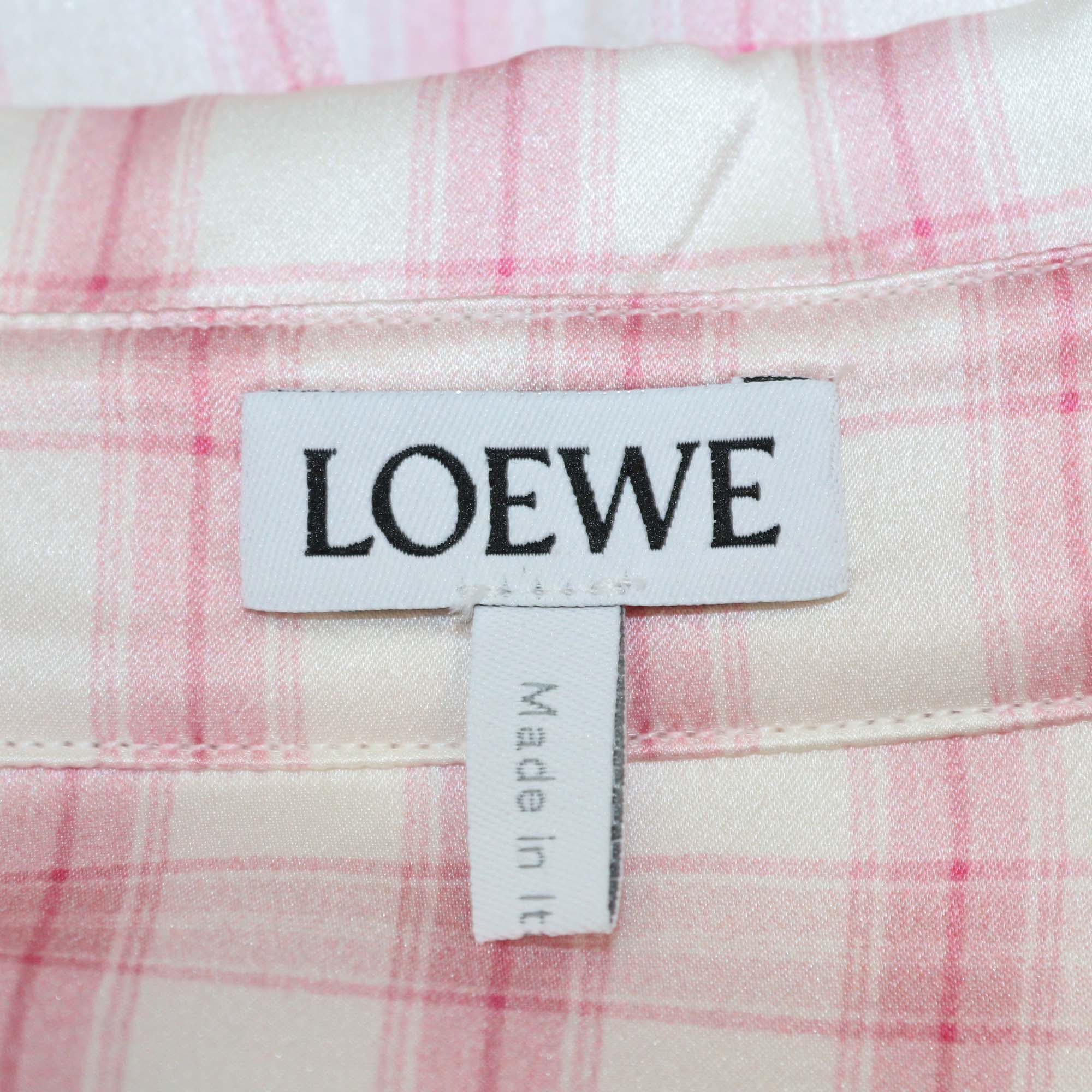 Loewe Pink/White Silk Oversized Checkered Patterned Long Sleeve Shirt