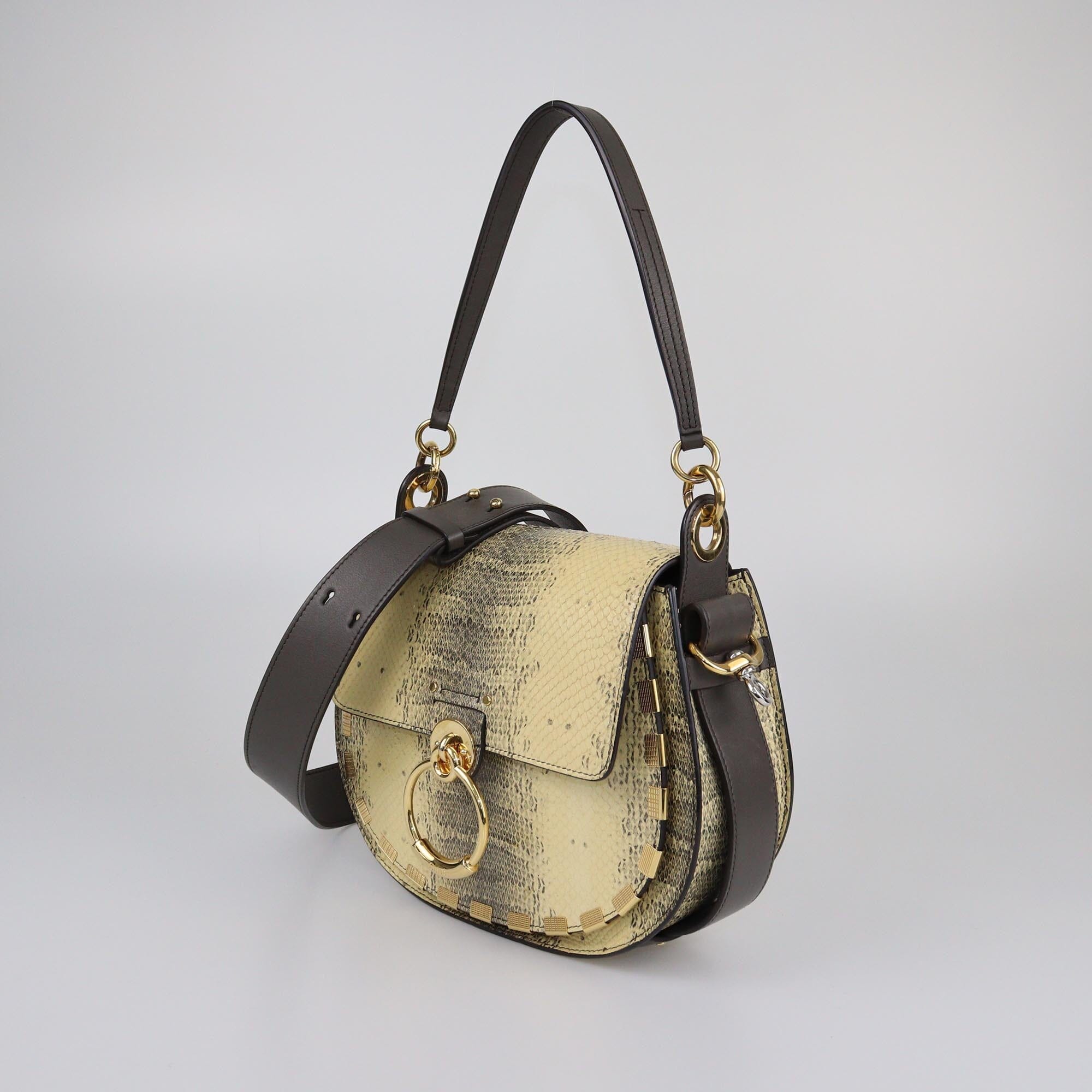 ChloeBeige/Brown Medium Tess Embossed Watersnake Shoulder Bag Womens Chloe 