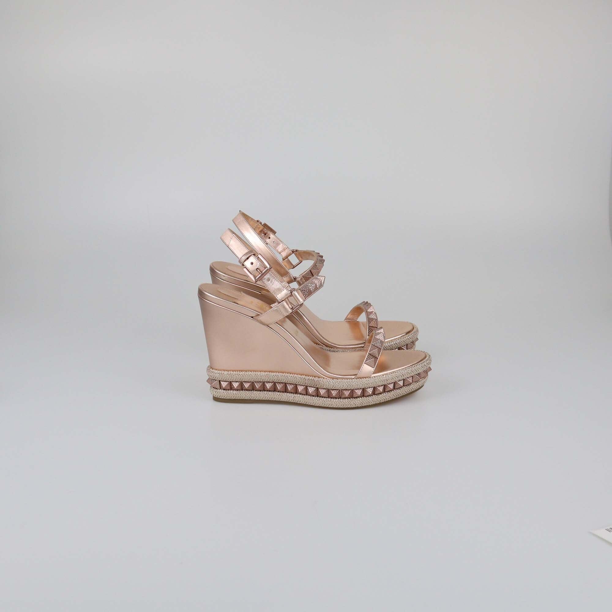 Christian Louboutin Rose Gold Studded Pyraclou Wedge Sandals Womens Christian Louboutin 