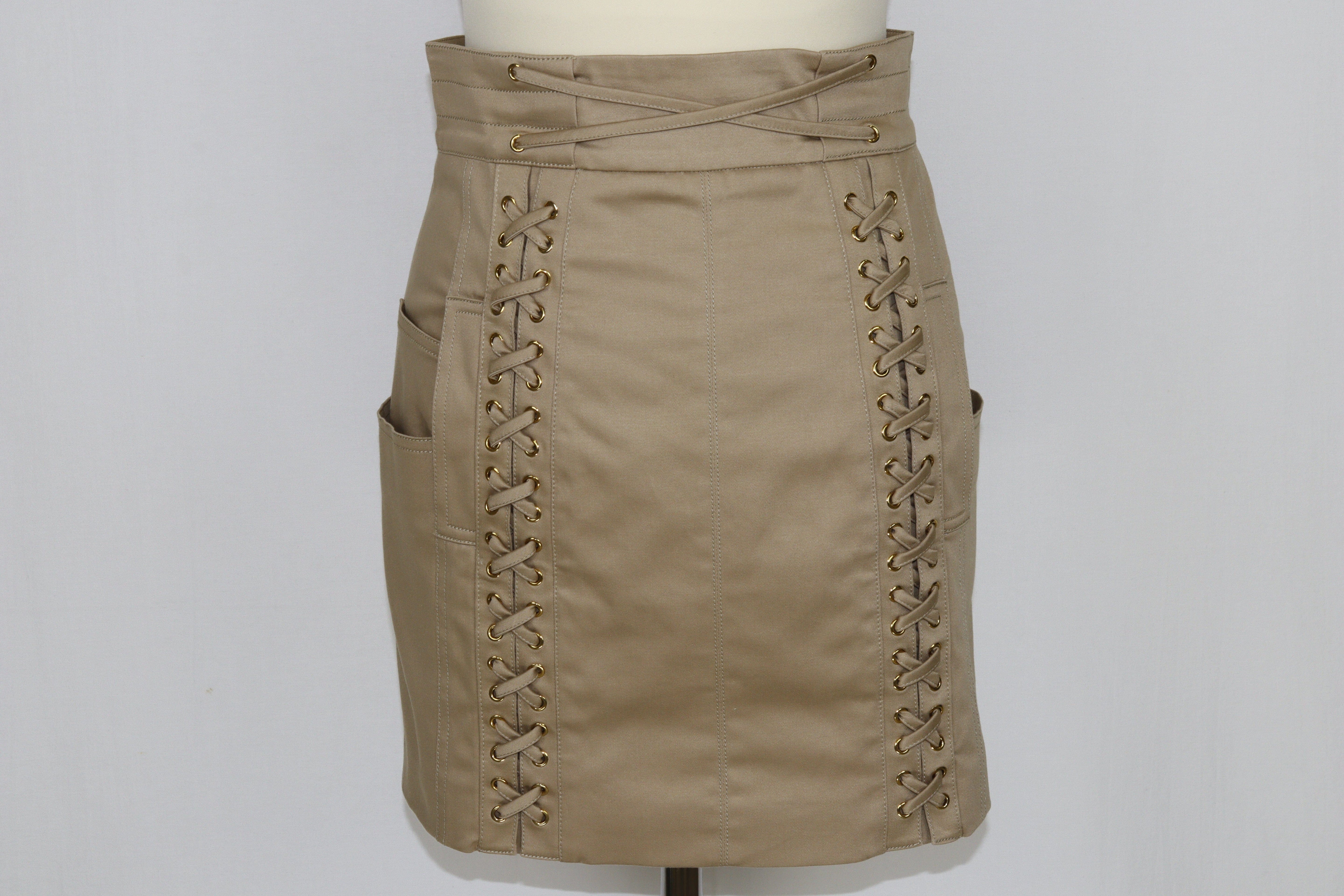 Beige Lace Up Mini Skirt Clothing Balmain 