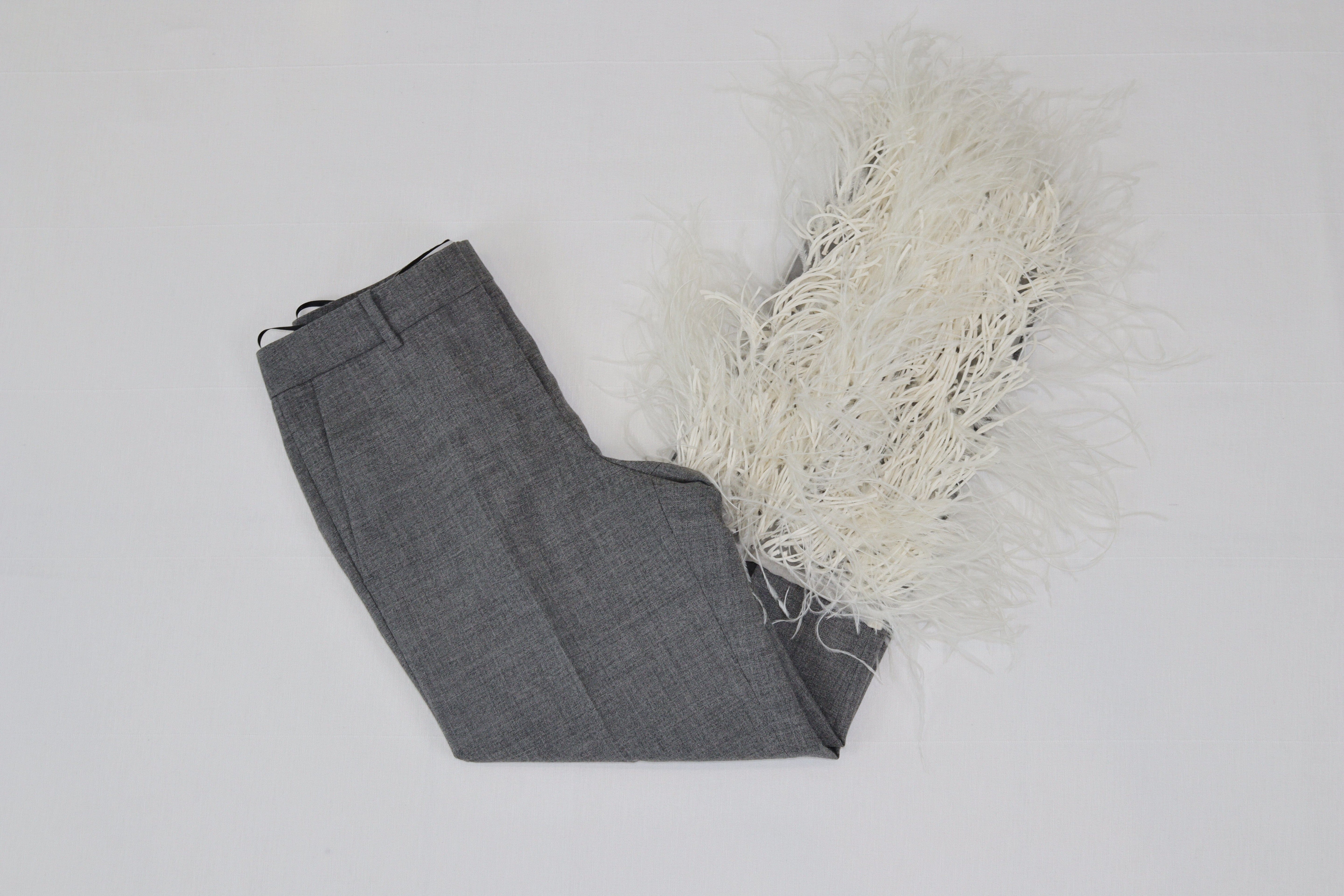 Grey Feather-Trim Straight Cut Pants Clothing Loewe 