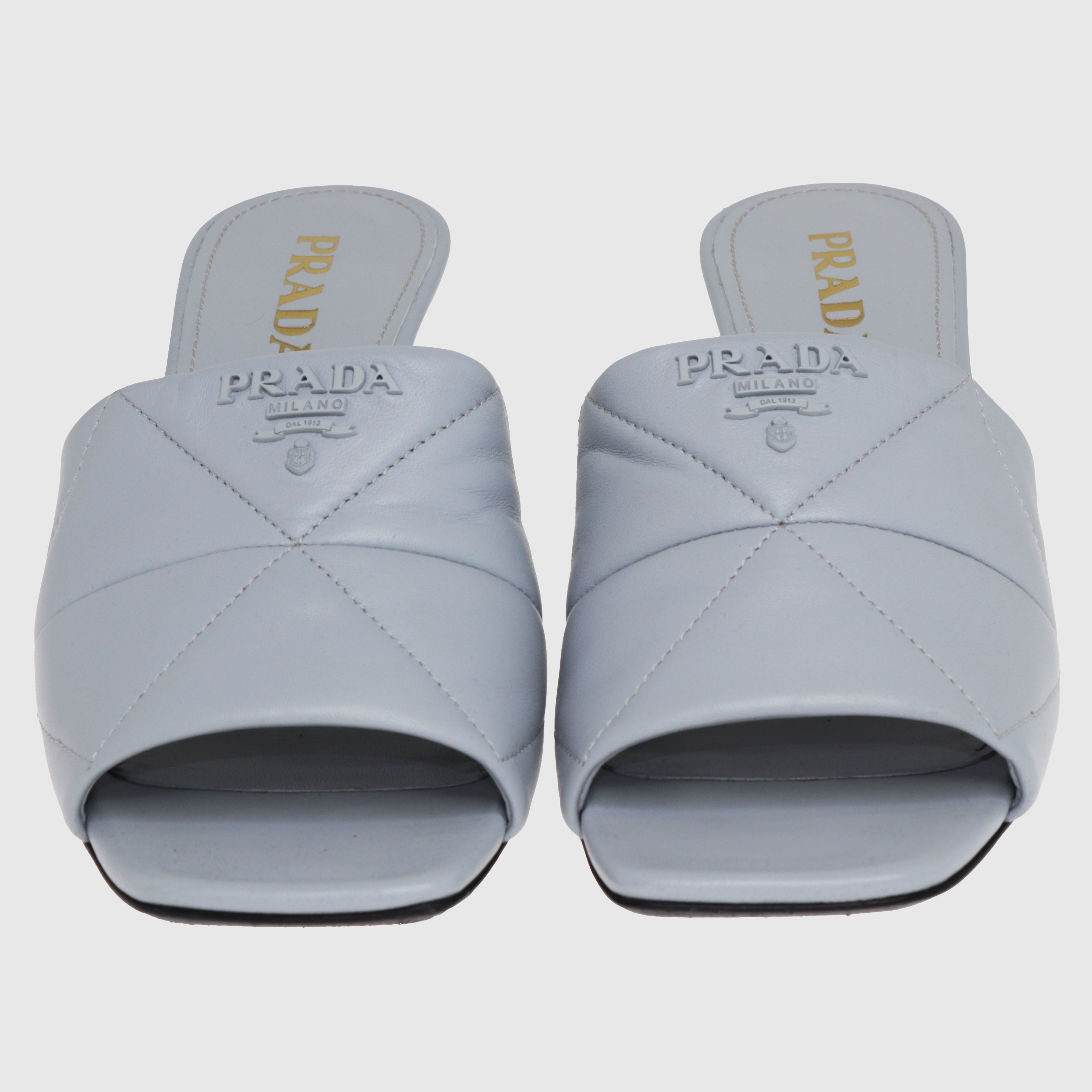 Light Blue Quilted Mules Shoes Prada 