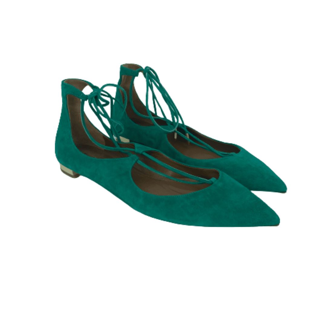 Aquazzura Green Suede Ankle Wrap Strap Flat Ballerina Shoes Aquazzura 