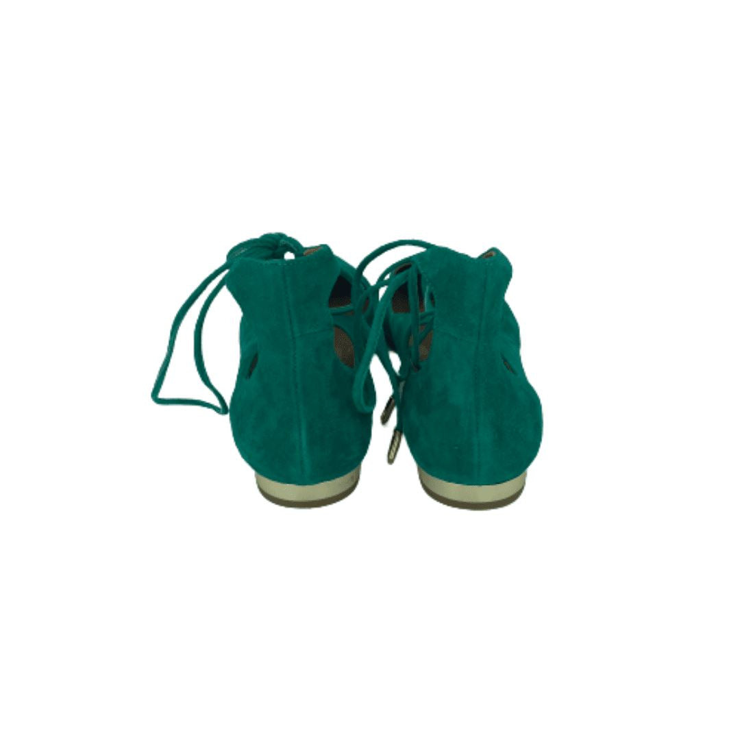 Aquazzura Green Suede Ankle Wrap Strap Flat Ballerina Shoes Aquazzura 