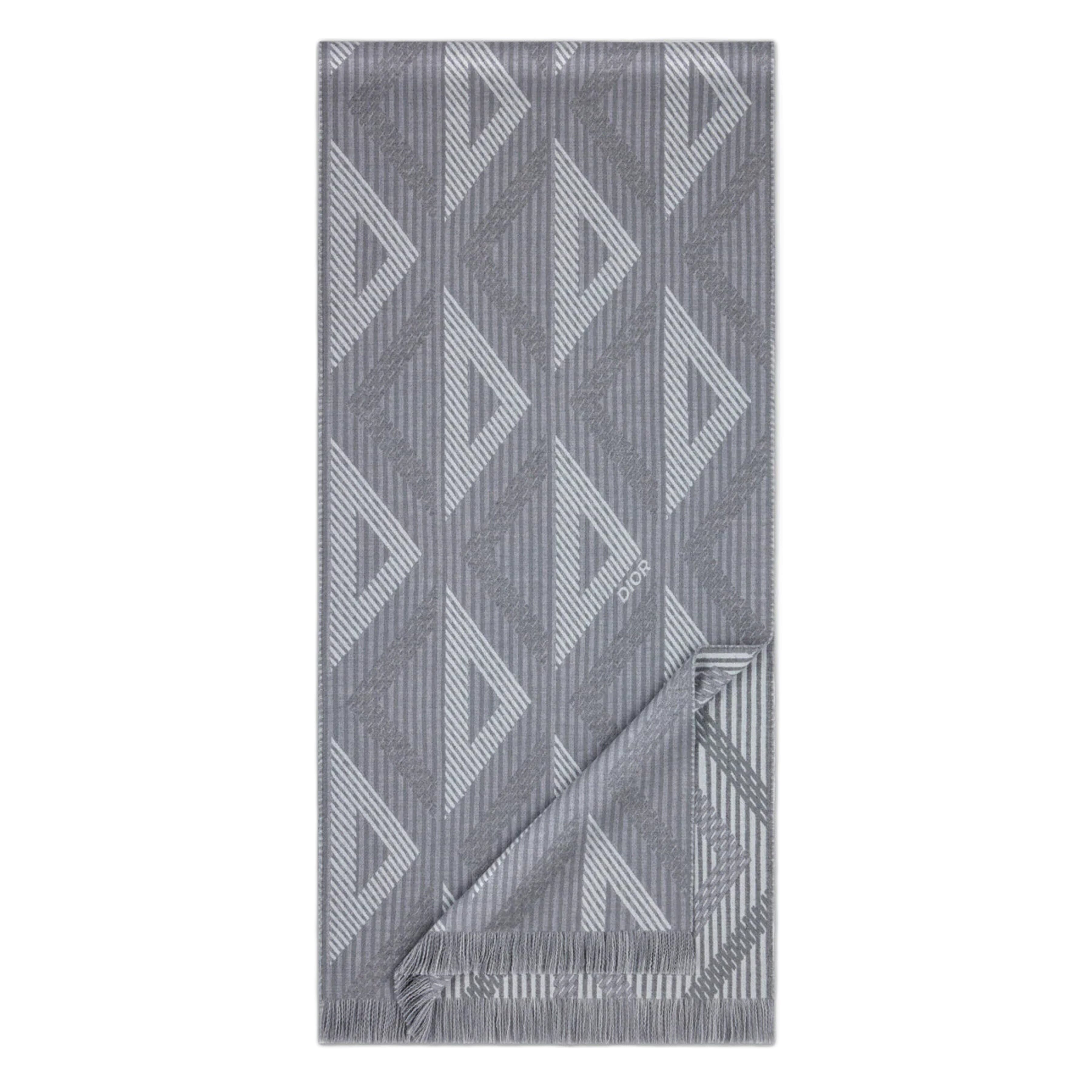 Grey Stripe/Triangle Patterened Fringed Scarf
