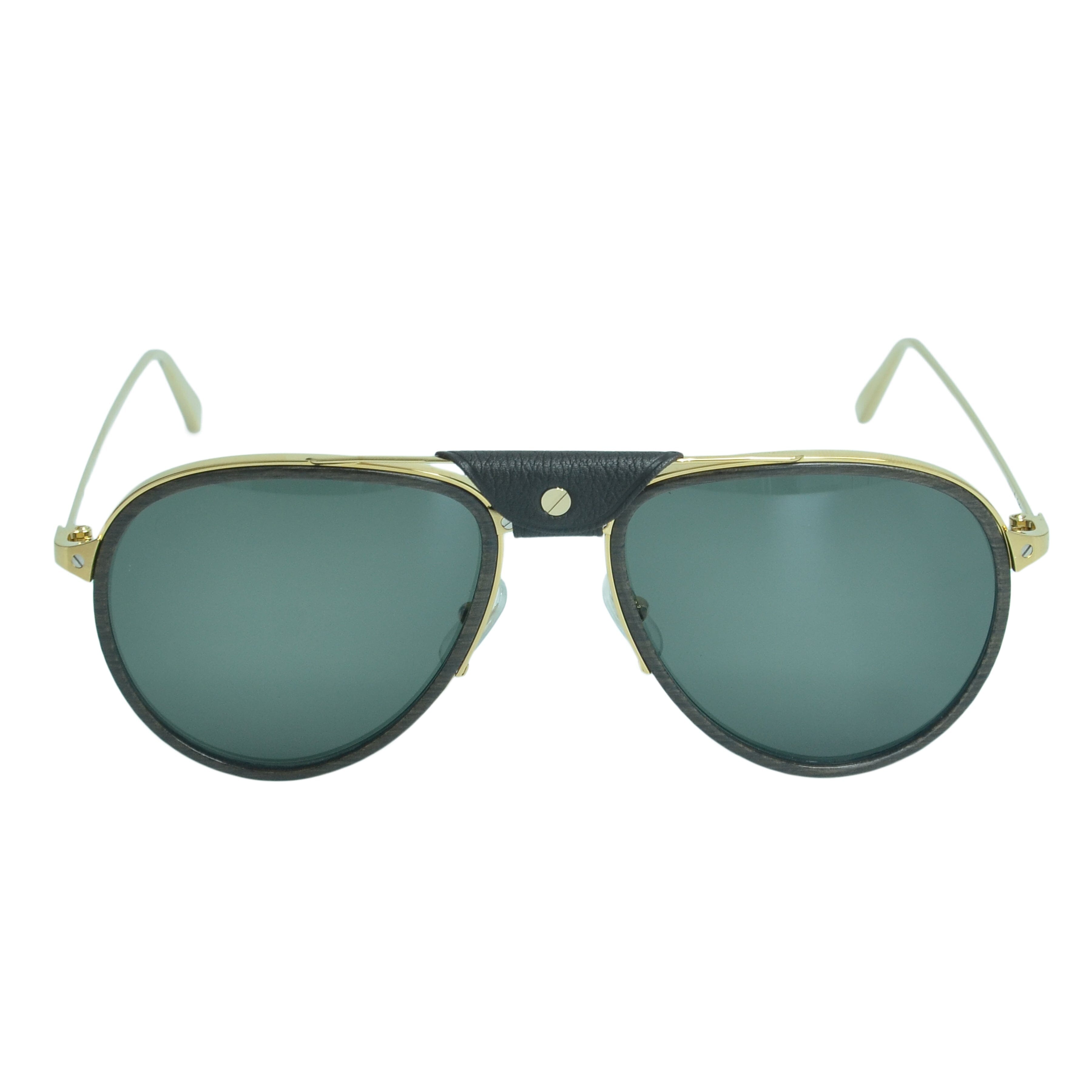 Aviator Metal Wood Carbon Gold Santos de Cartier Sunglasses