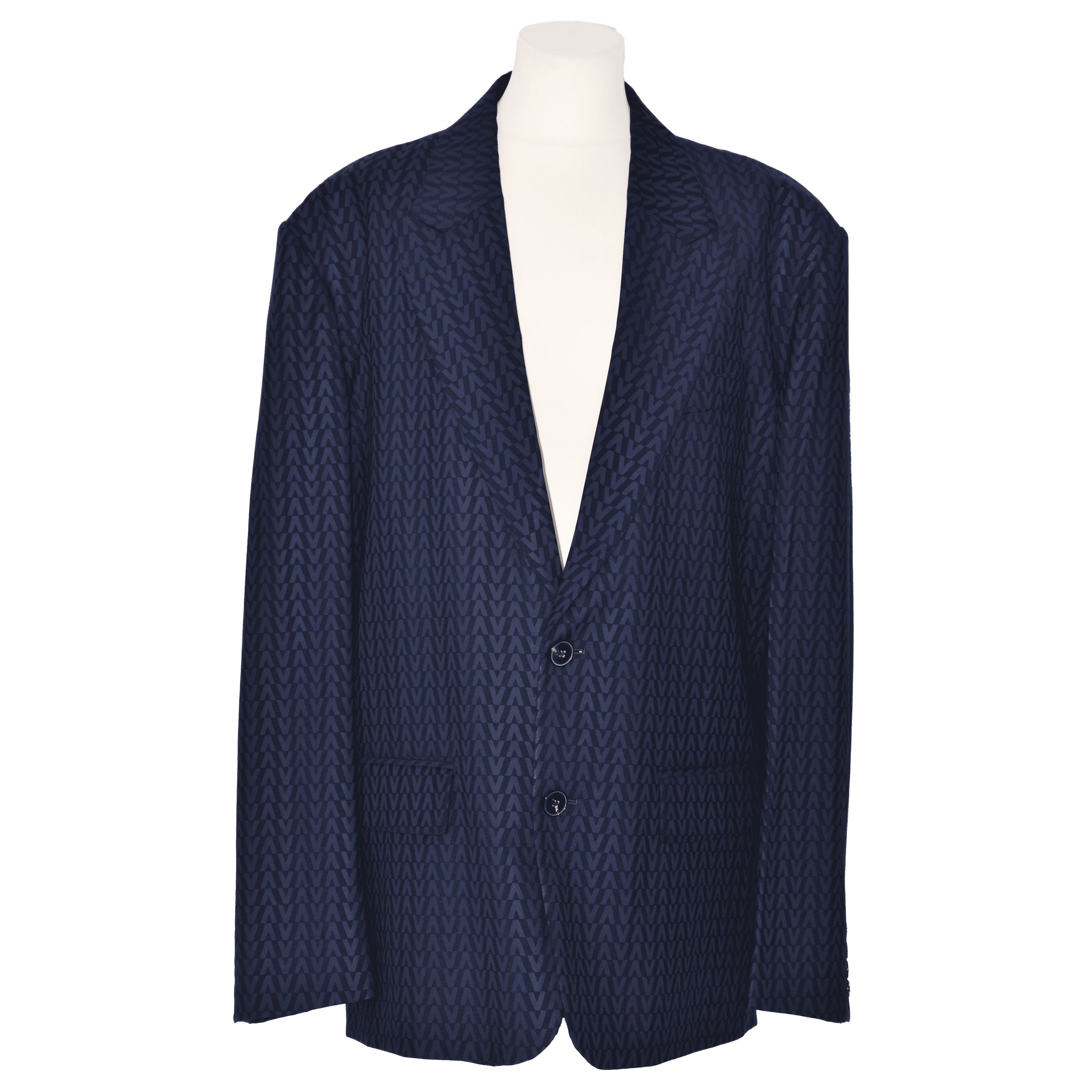 Men's Navy Blue V Print Blazer Clothing Valentino 