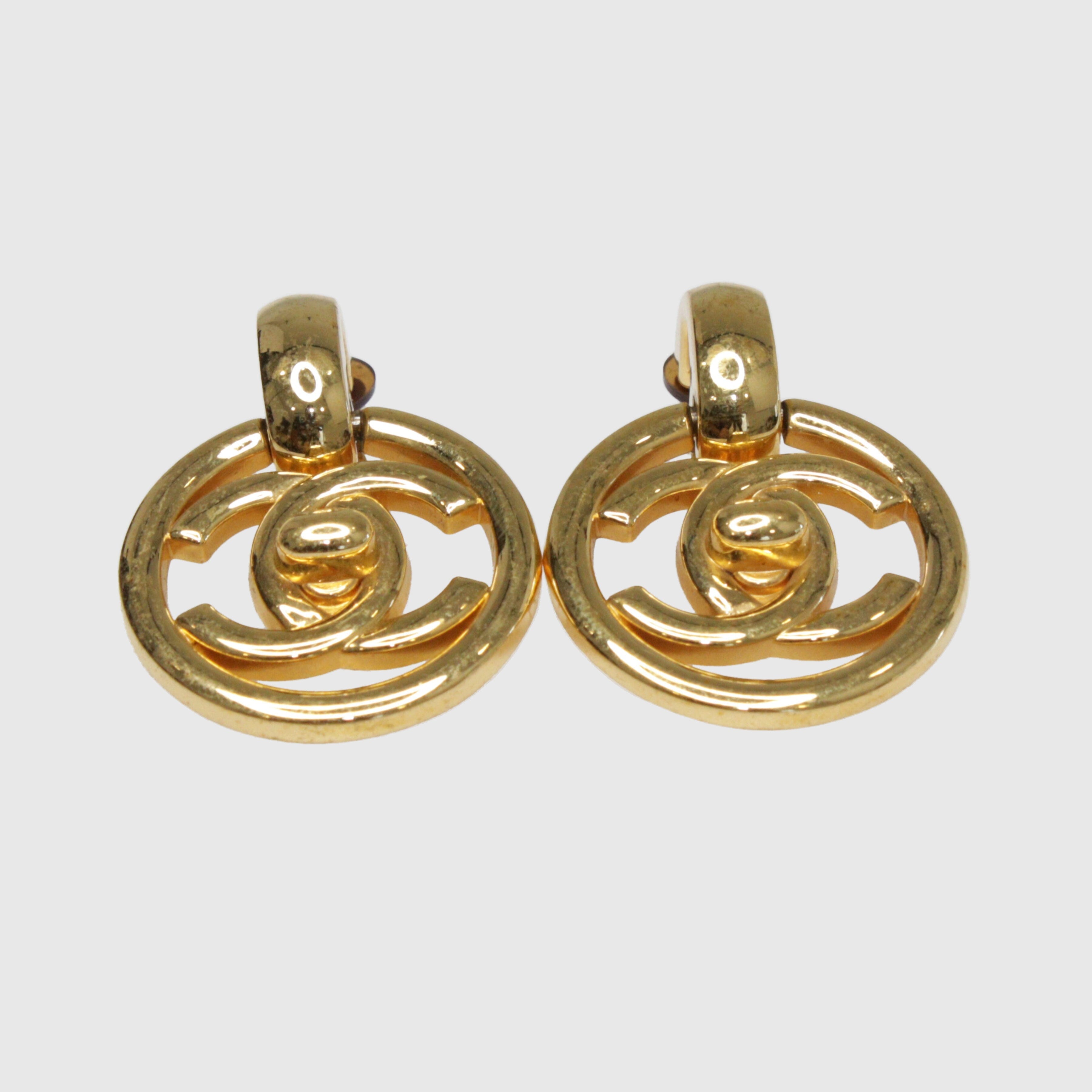 Gold CC Turnlock Drop Earrings