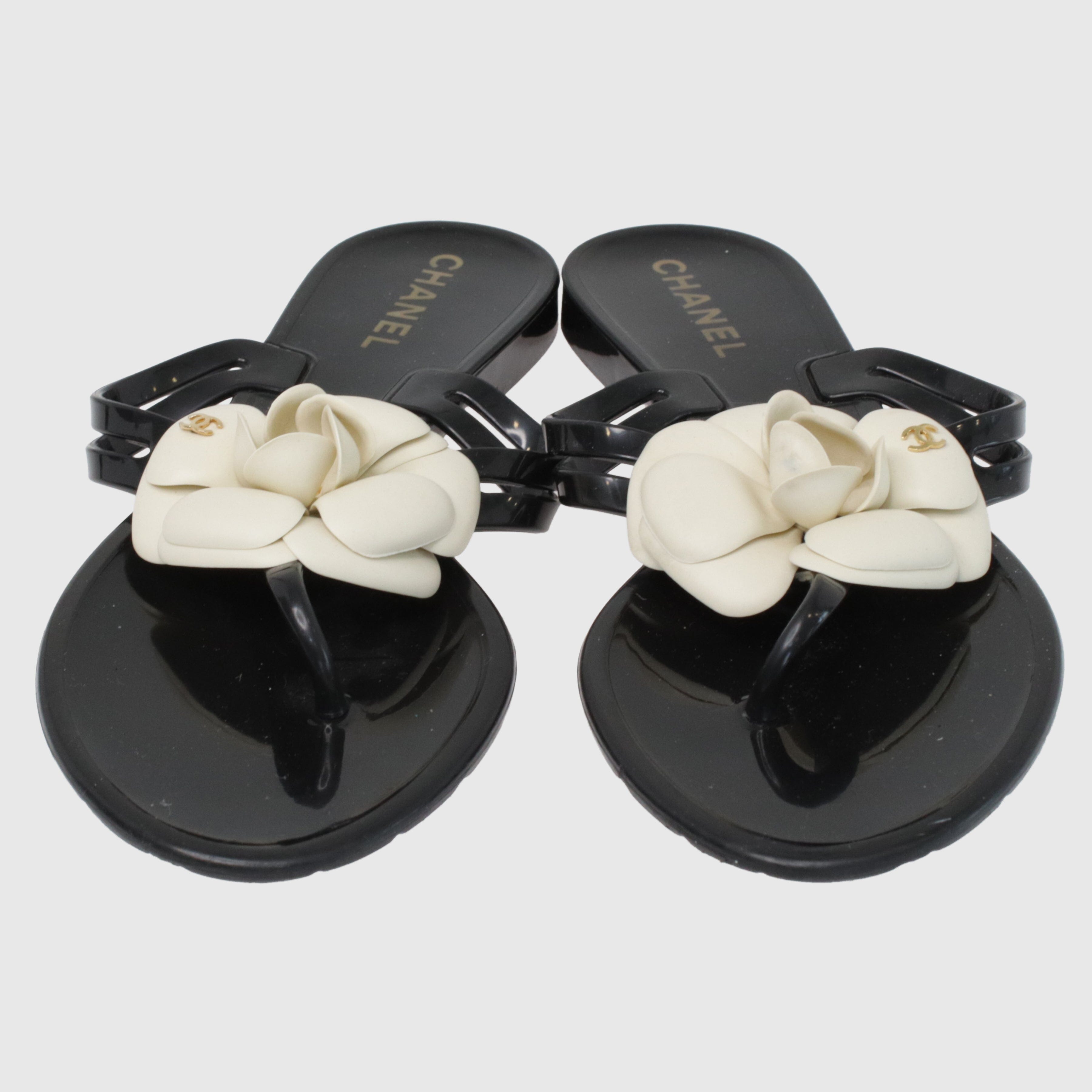 Black & White Camellia Thong Sandal