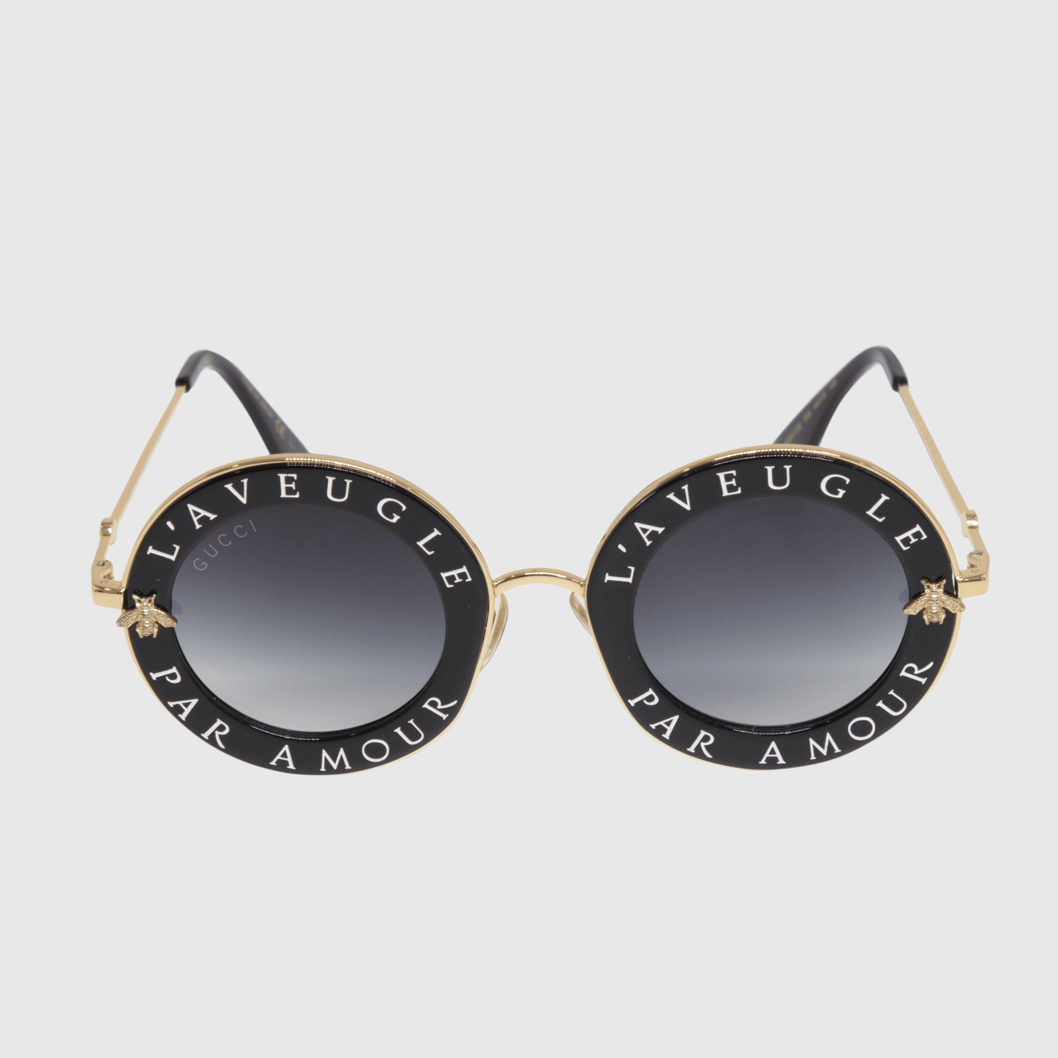 Black/Gold L'Aveugle Par Amour Round Sunglasses - GG0113S Accessories Gucci 