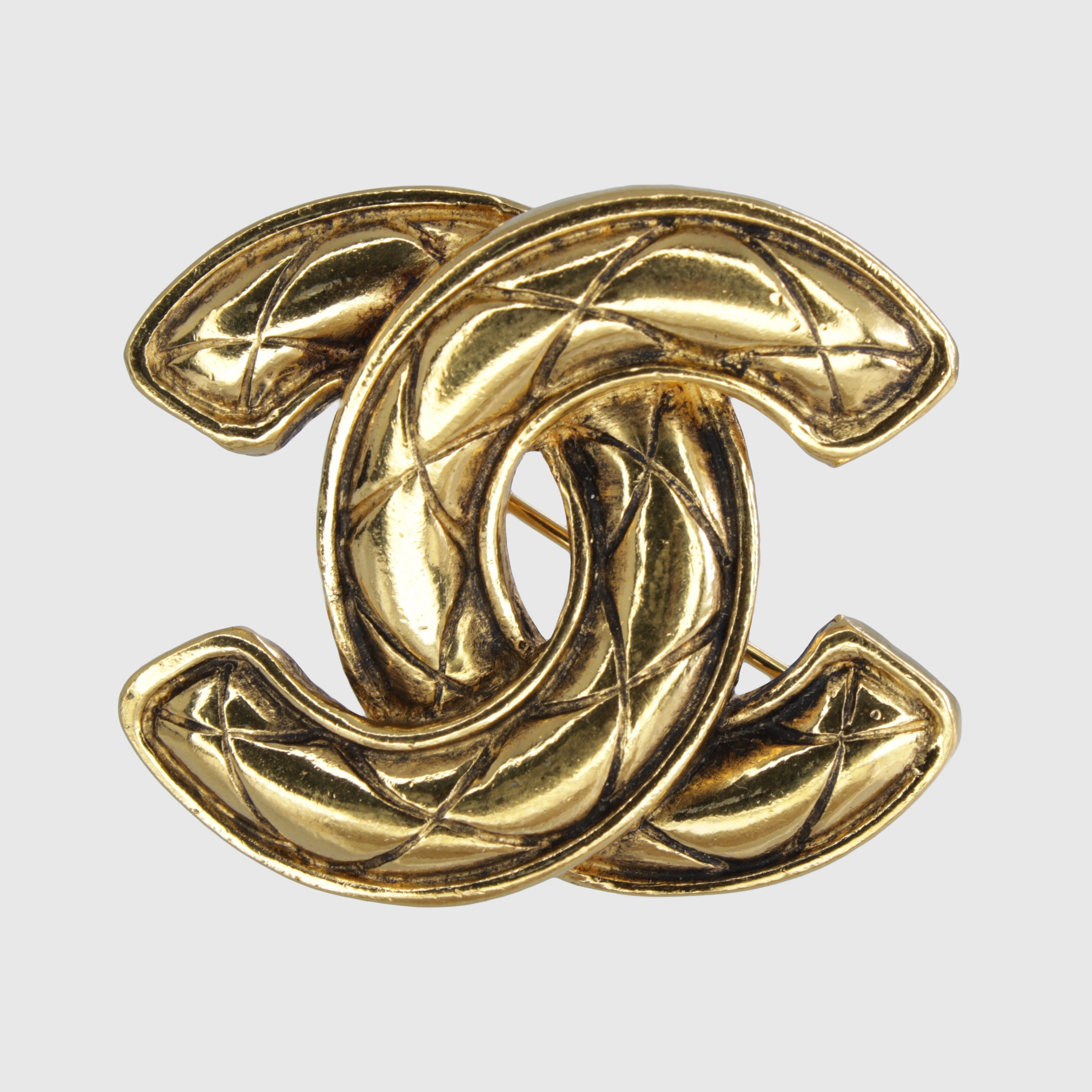 Gold CC Quilted Brooch - 1990's