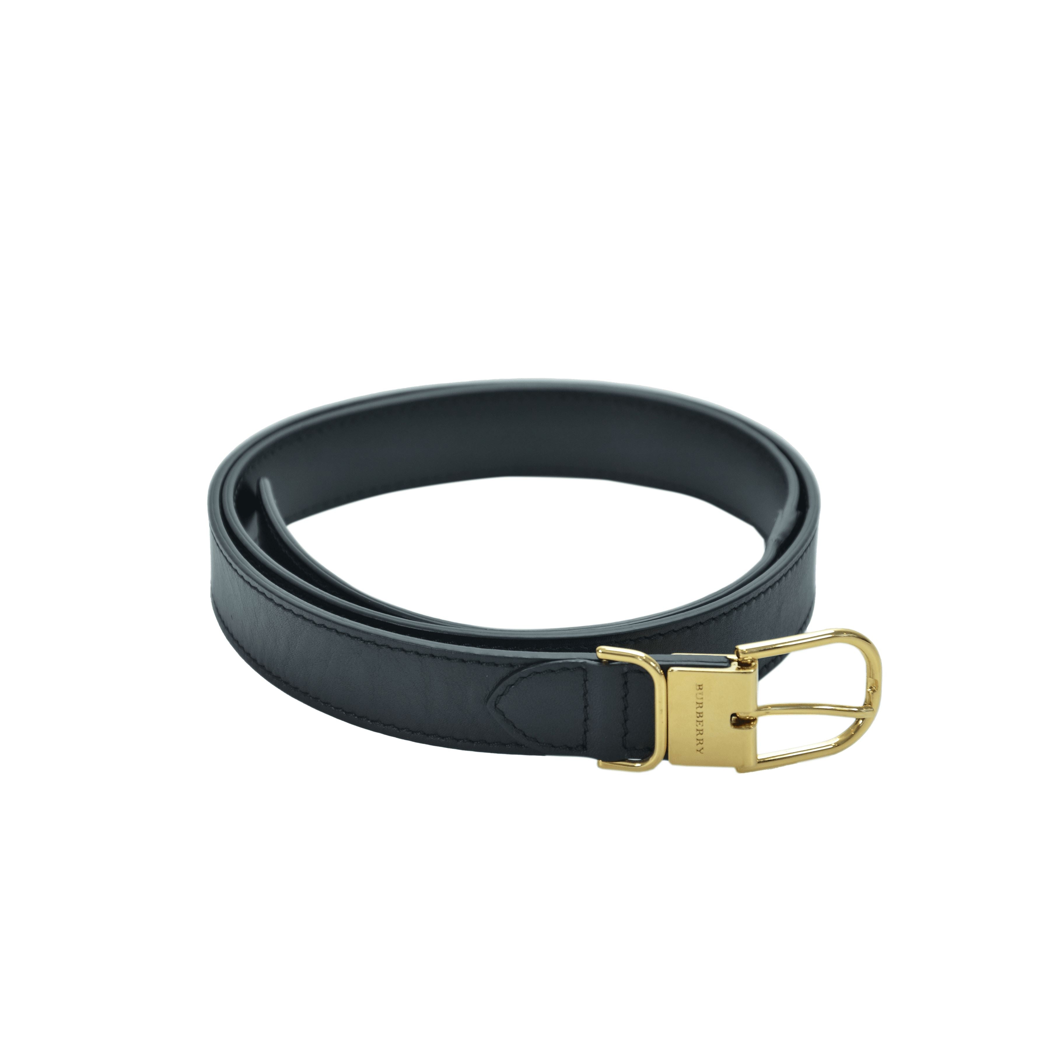 Burberry Black Leather Belt With Gold Buckle Accessories Burberry 