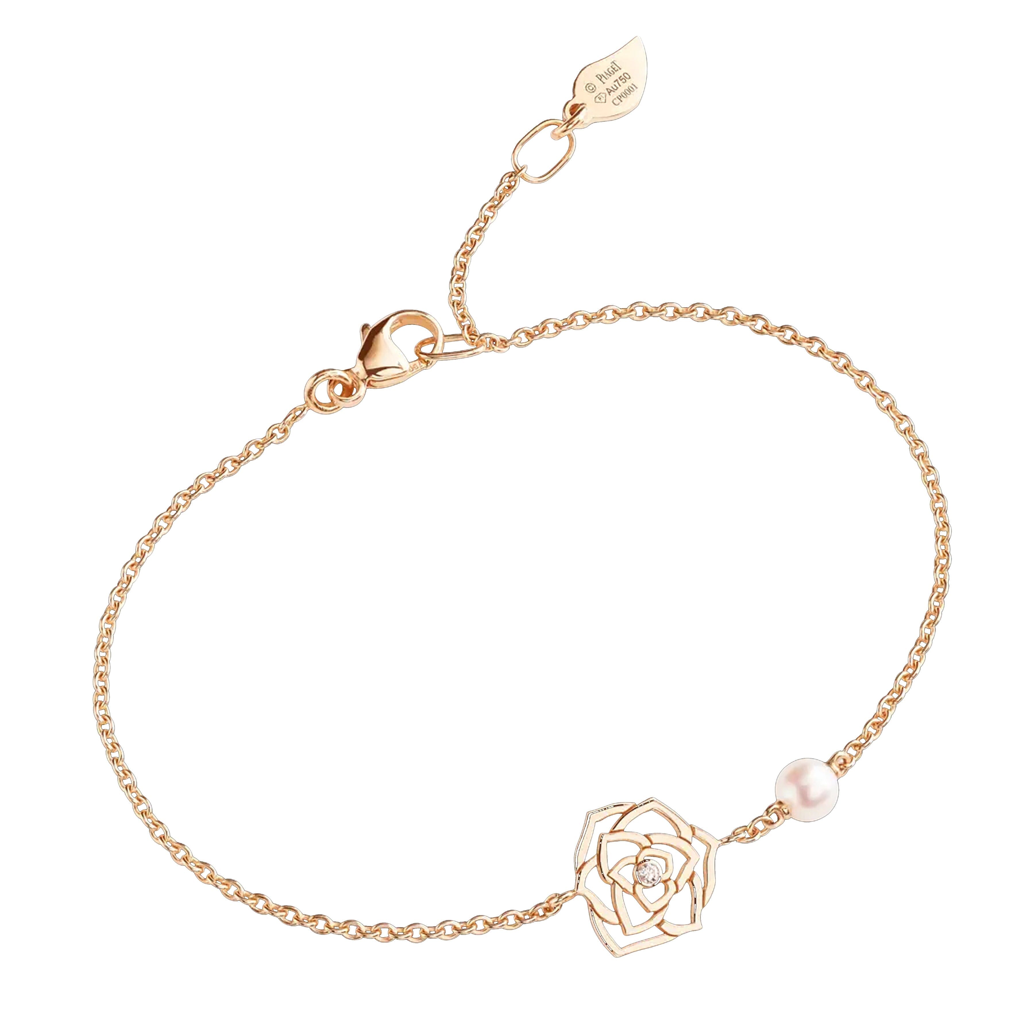 18K Yellow Gold Pearl Flower Bracelet