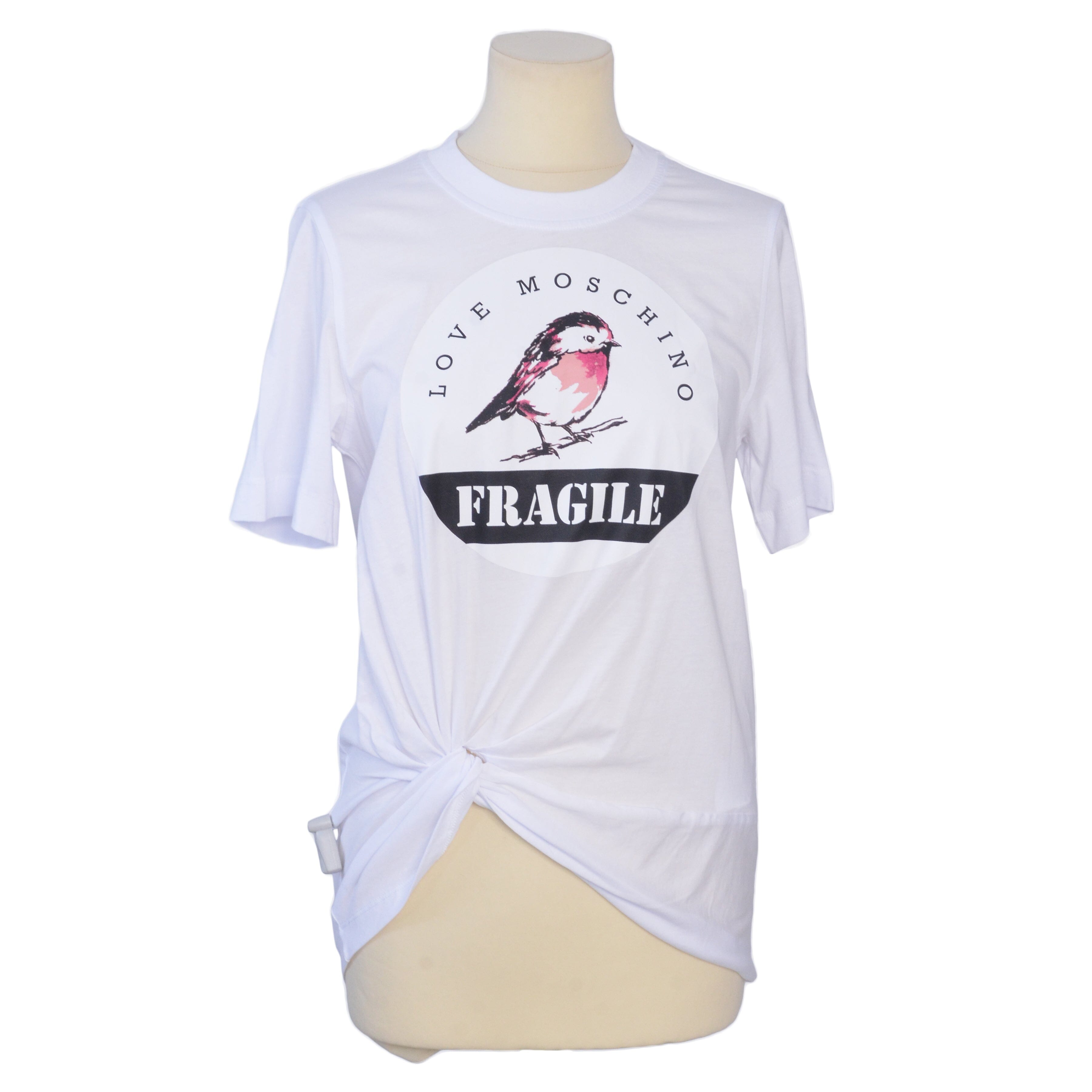 White Fragile Bird Print T Shirt