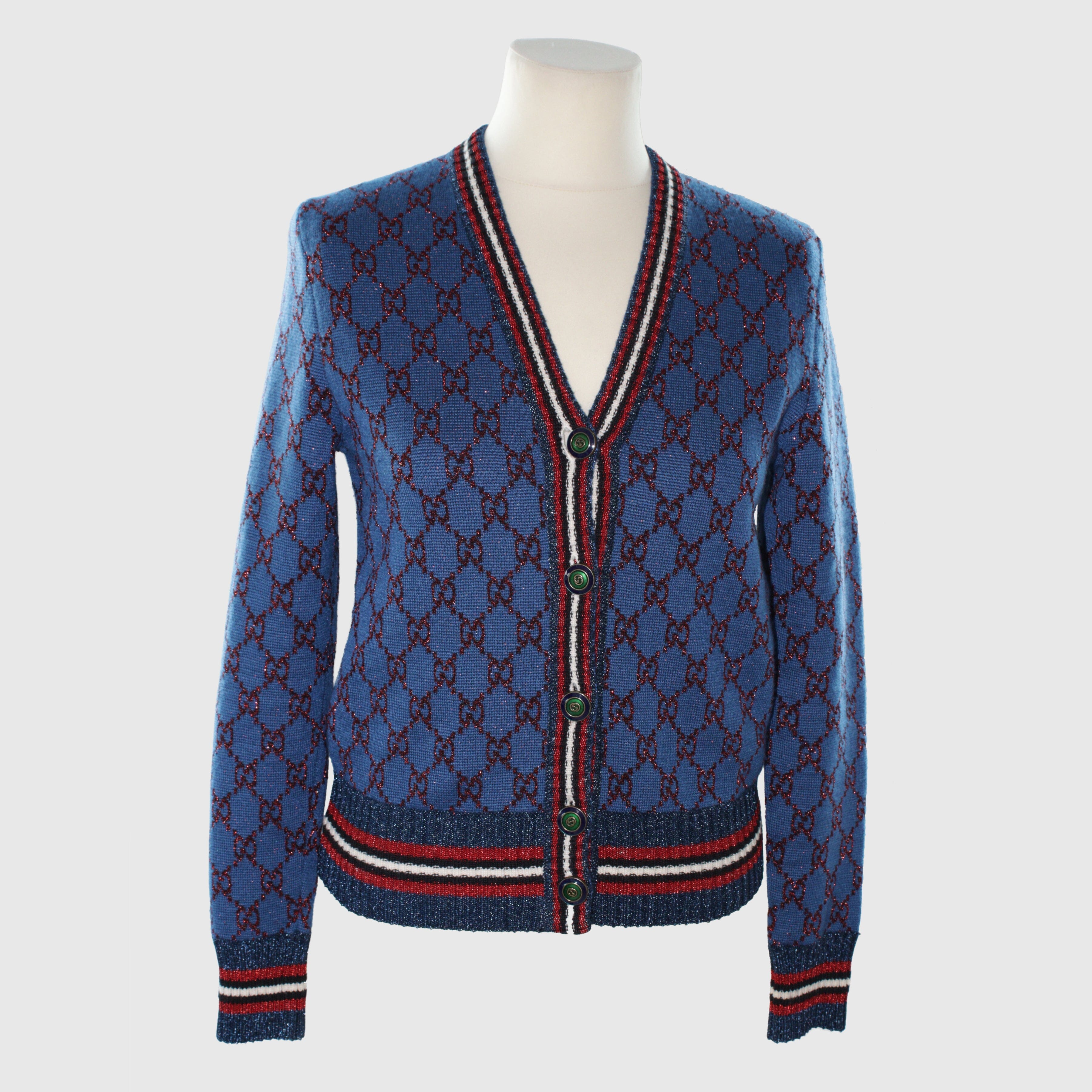 Blue/Red GG Button Cardigan