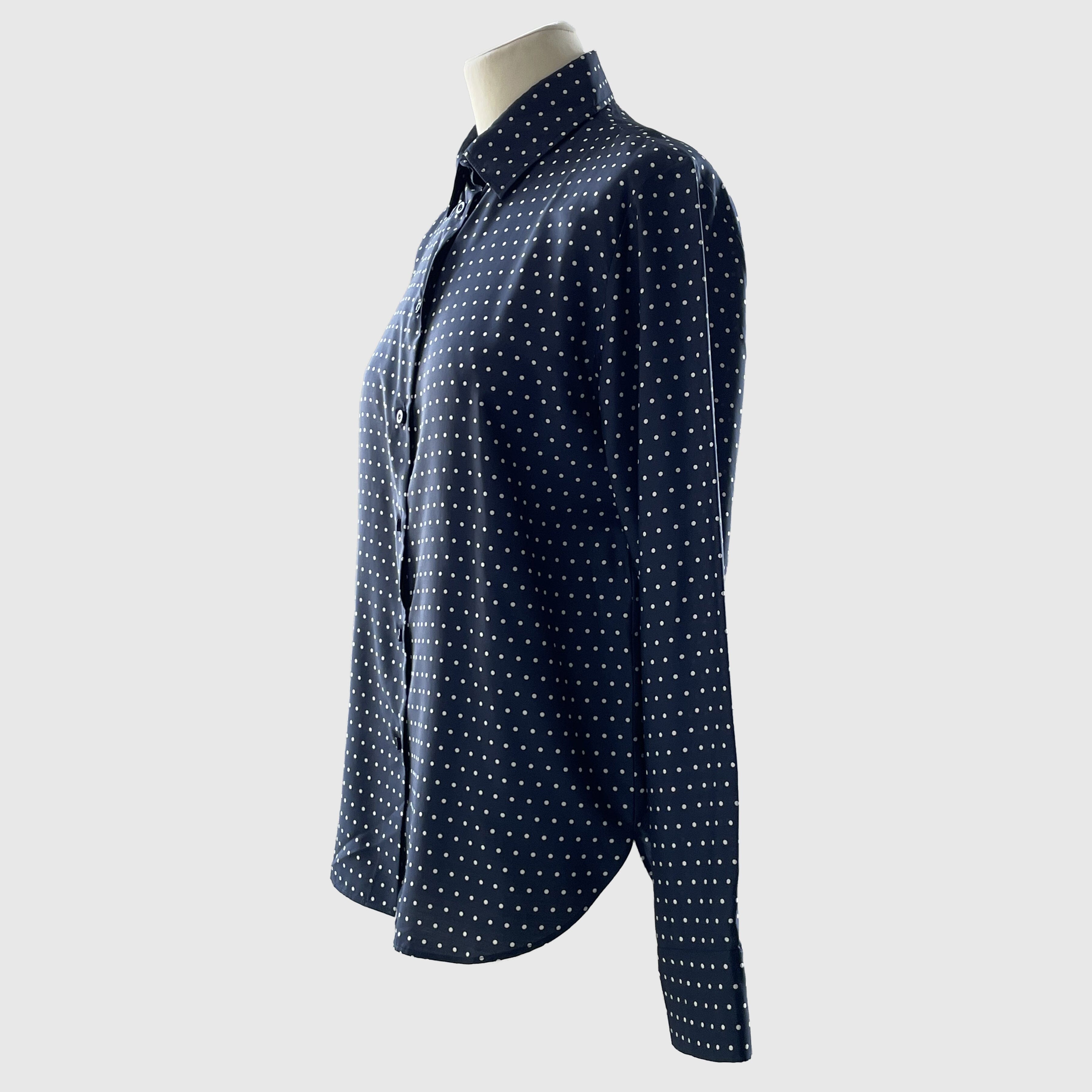 Navy Blue/White Polka Dot Button Long Sleeve Shirt