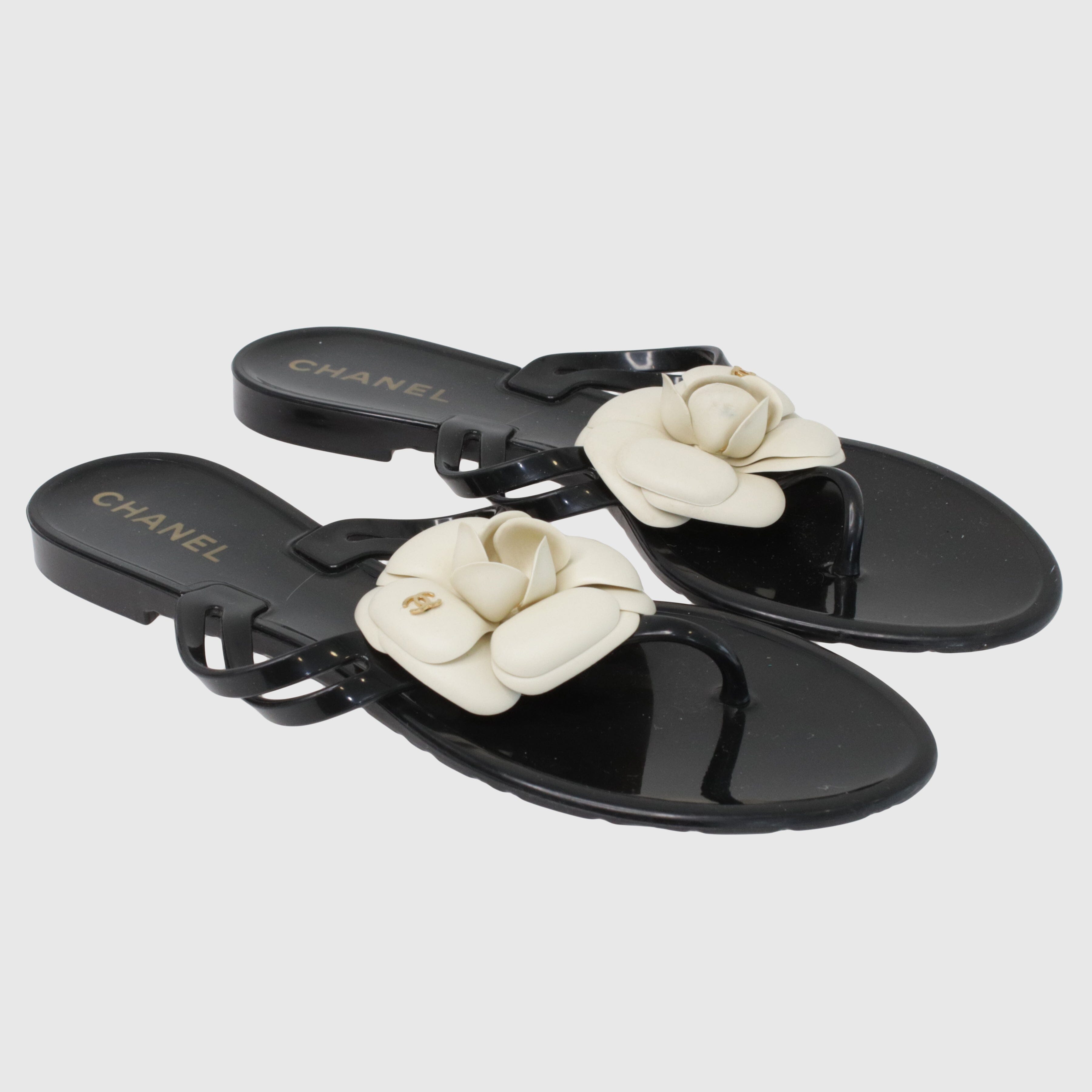 Black & White Camellia Thong Sandal