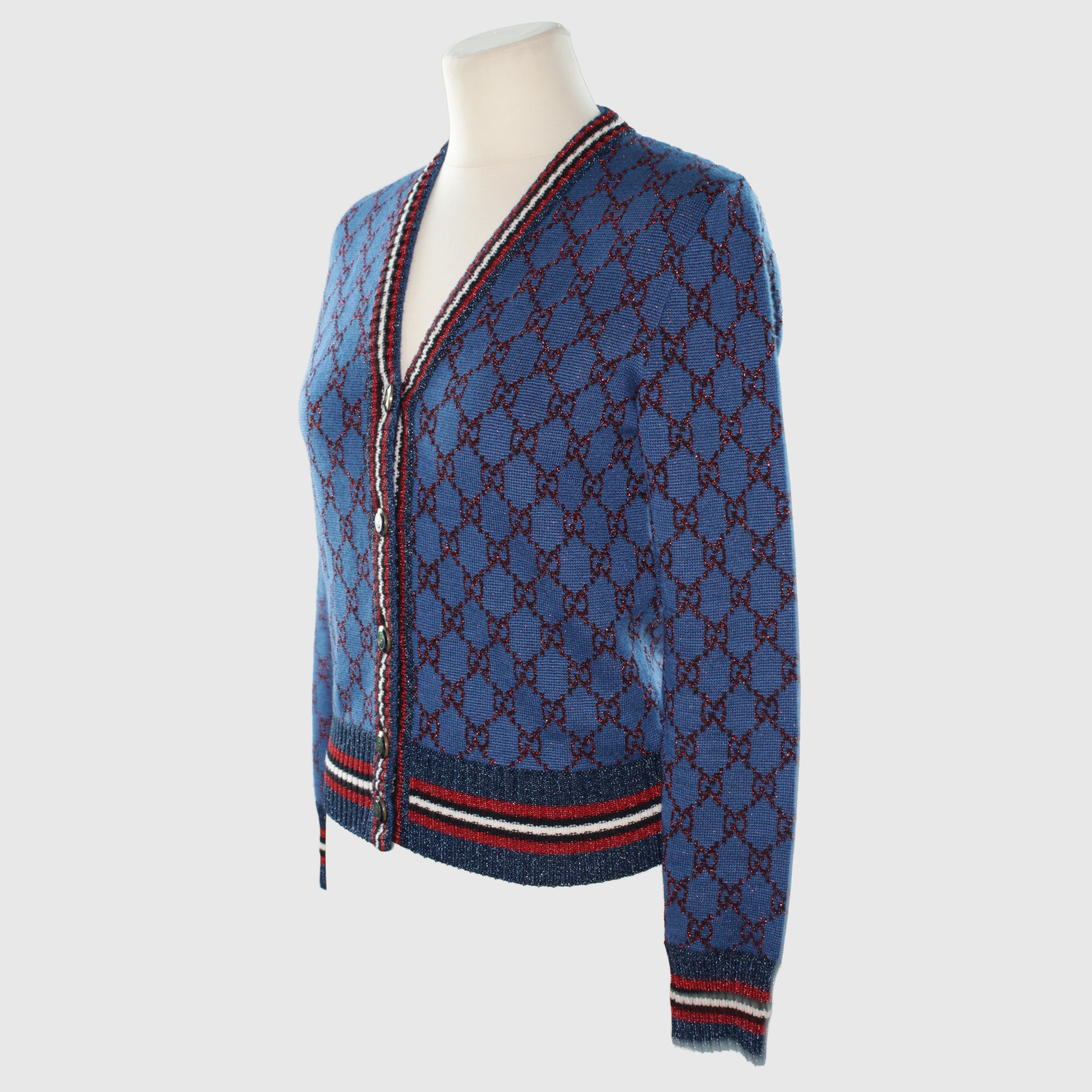 Blue/Red GG Button Cardigan