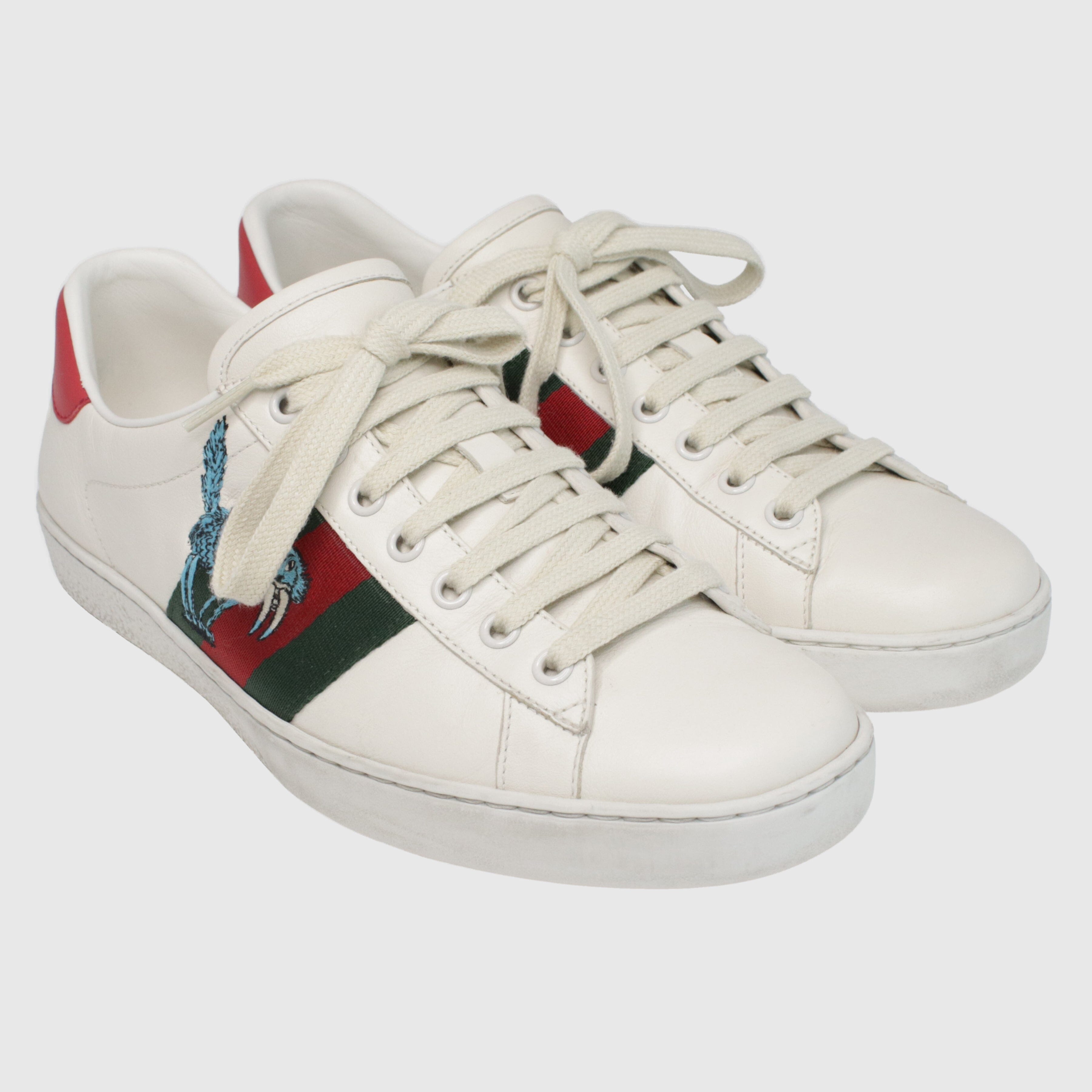 White/Red Web Stripe Ace Creature Embroidered Low Top Sneakers
