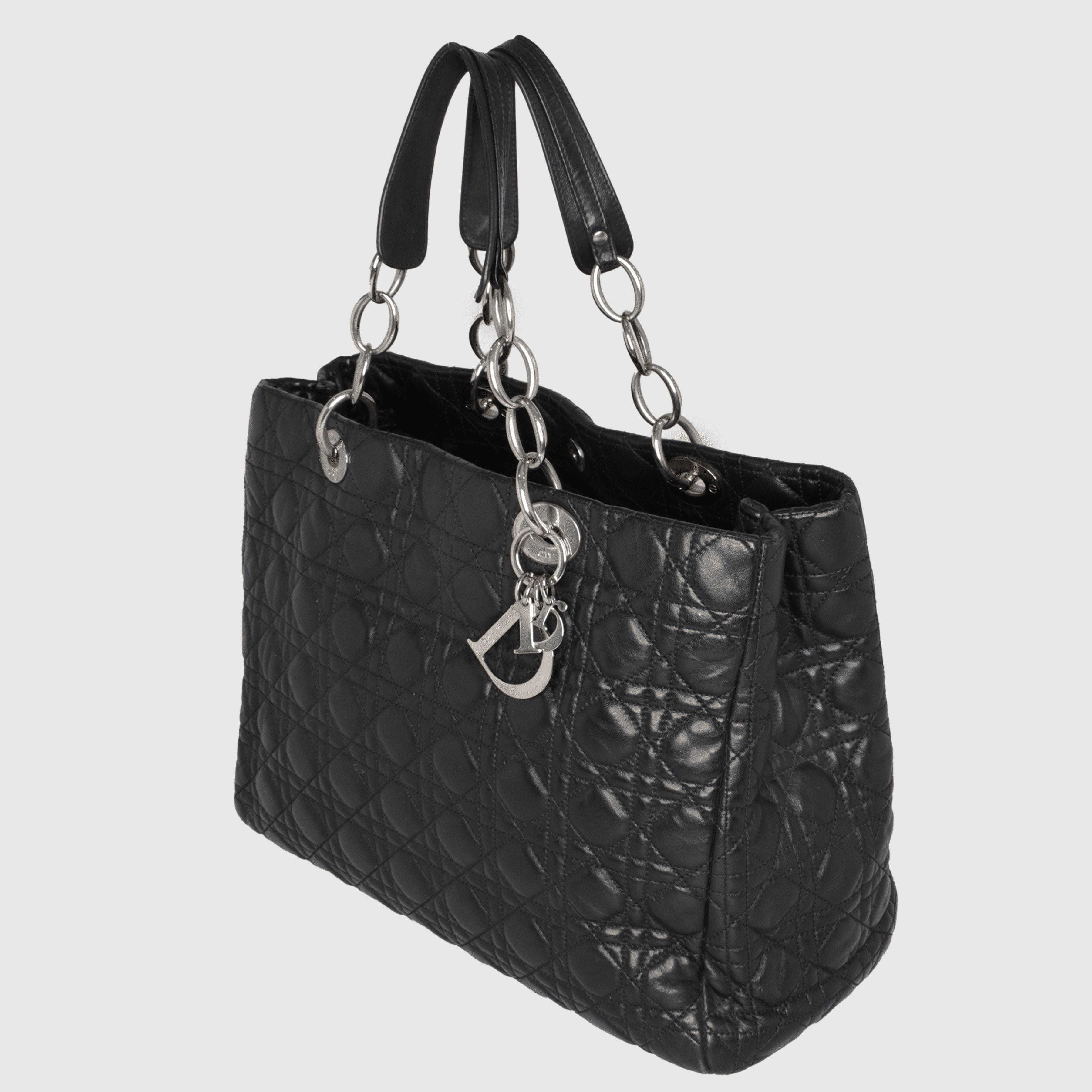 Black Soft Cannage Shopping Tote Bag Bag Christian Dior 