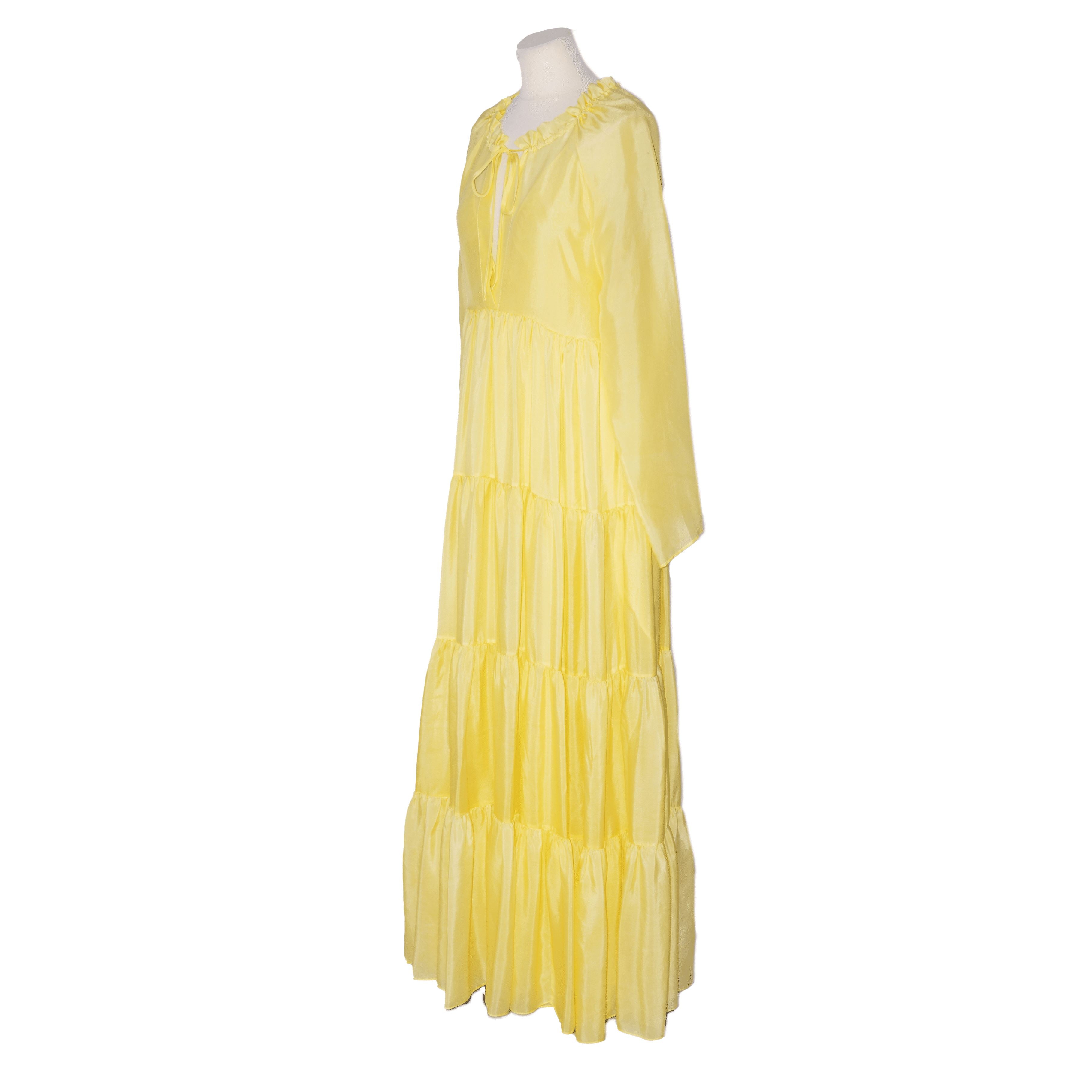 Yellow Neck Tie Detail Long Sleeve Maxi Dress Clothing Ermanno Scervino 