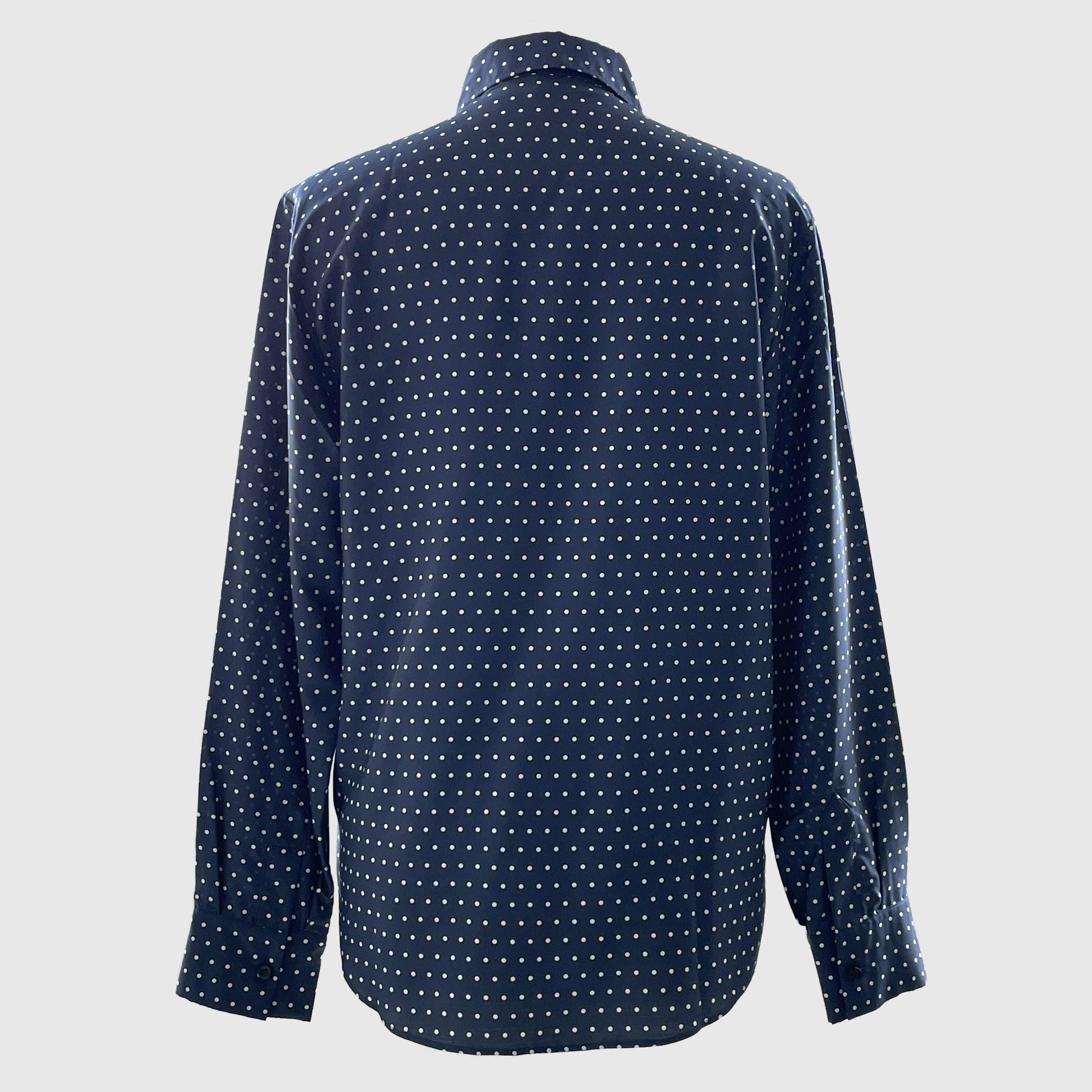 Navy Blue/White Polka Dot Button Long Sleeve Shirt