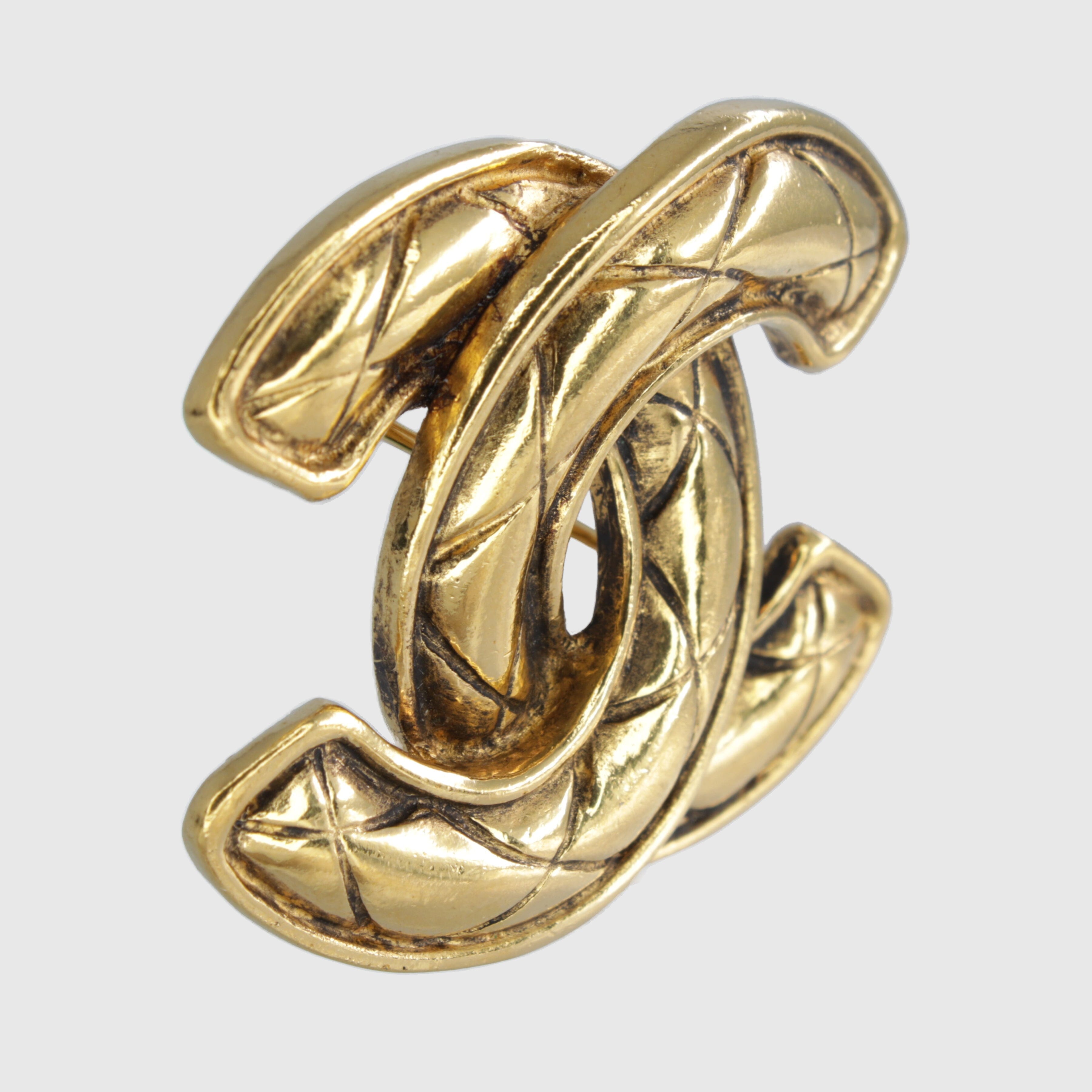 Gold CC Quilted Brooch - 1990's