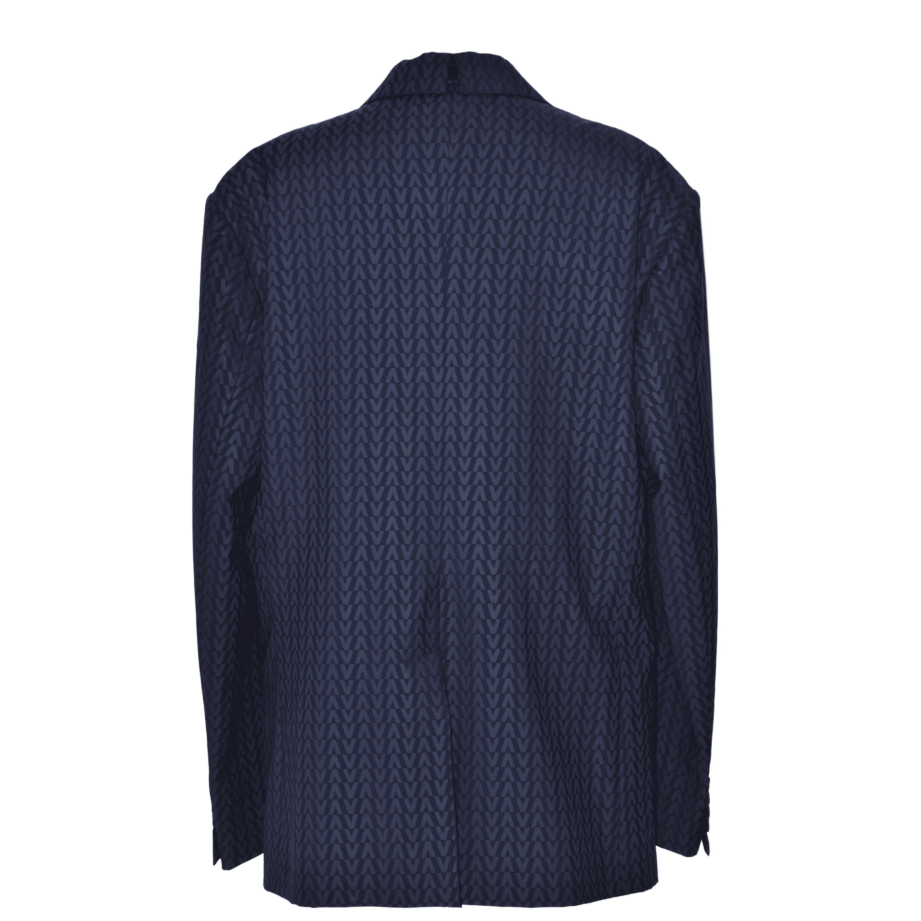 Men's Navy Blue V Print Blazer Clothing Valentino 