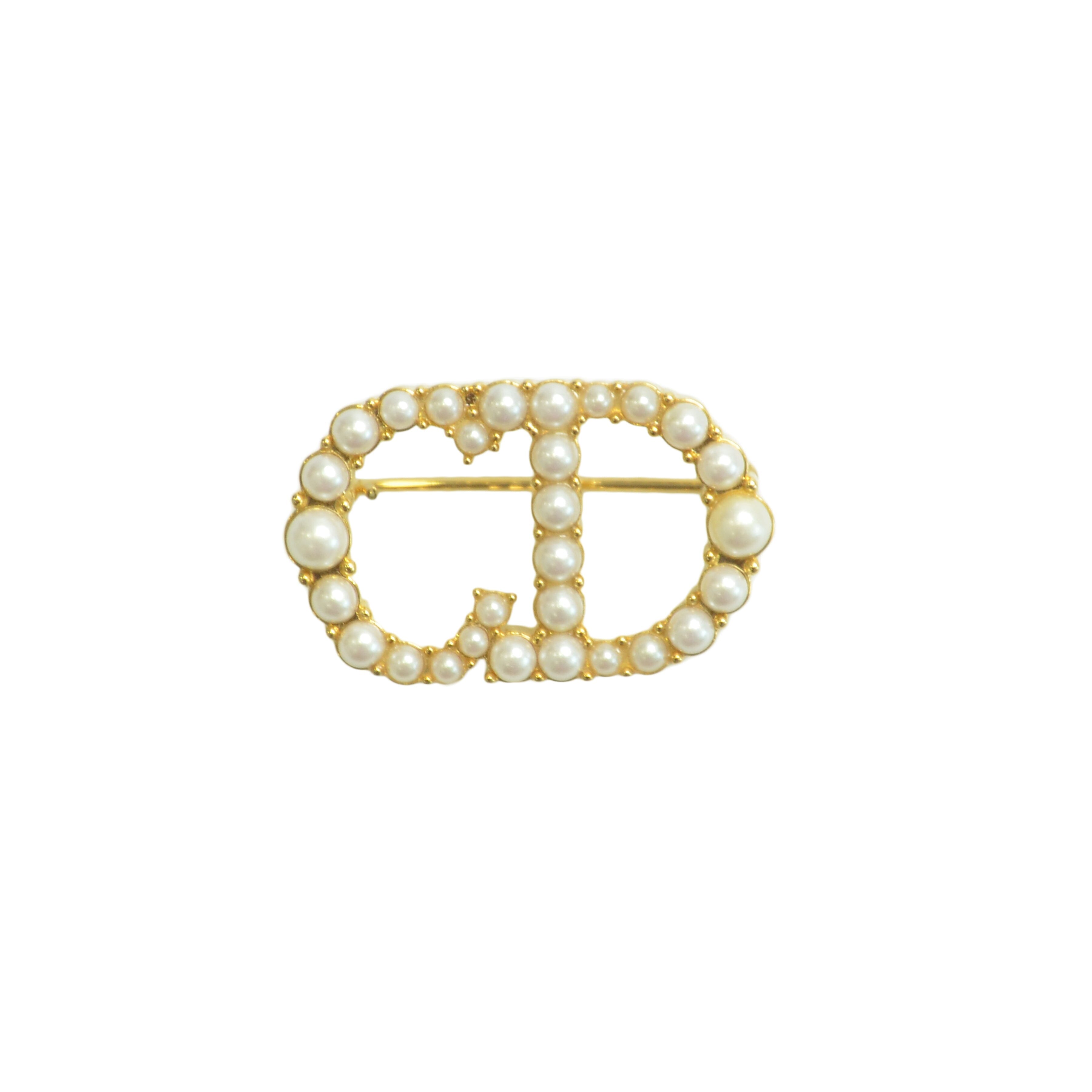 Gold/White CD Faux Pearl Brooch Pin