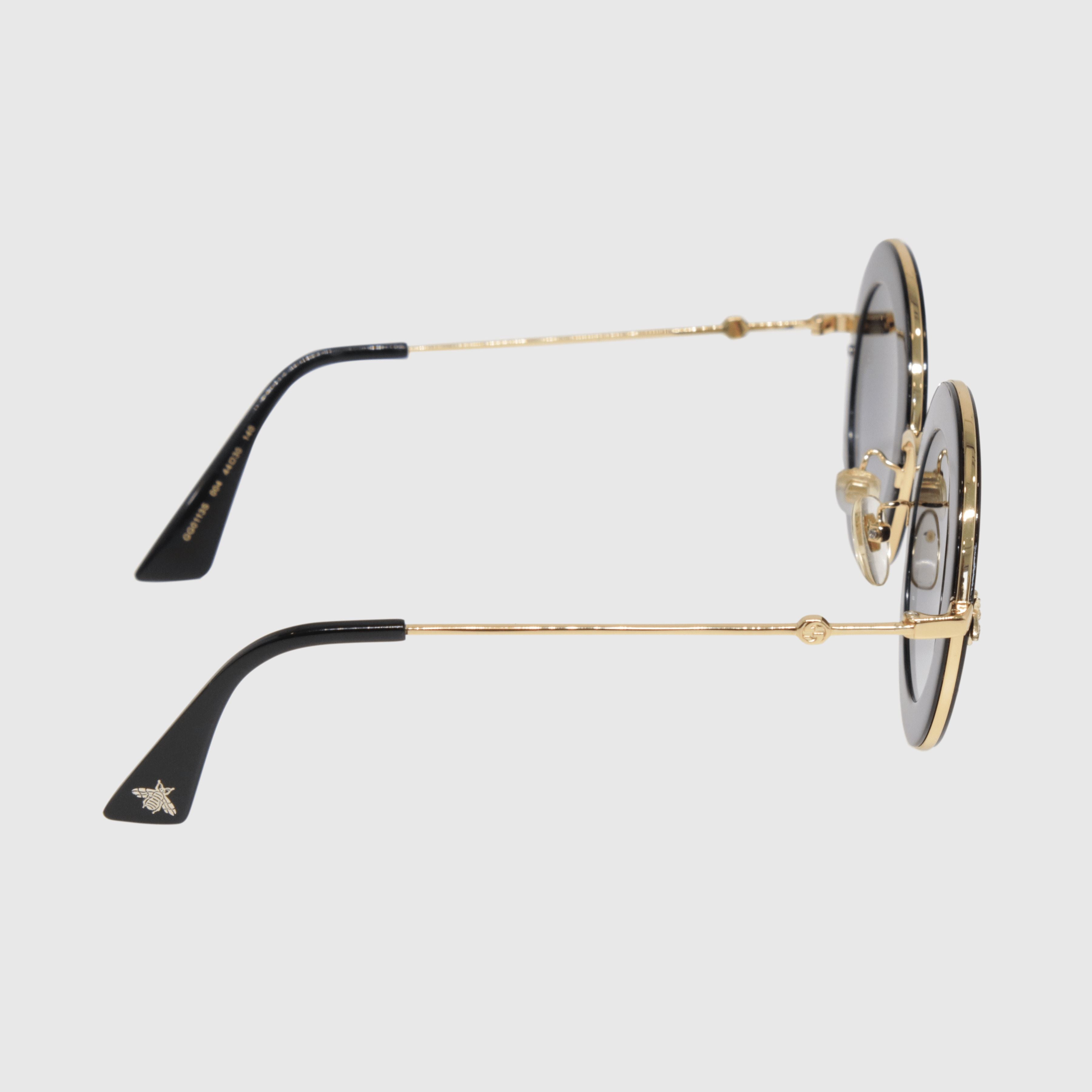 Black/Gold L'Aveugle Par Amour Round Sunglasses - GG0113S Accessories Gucci 