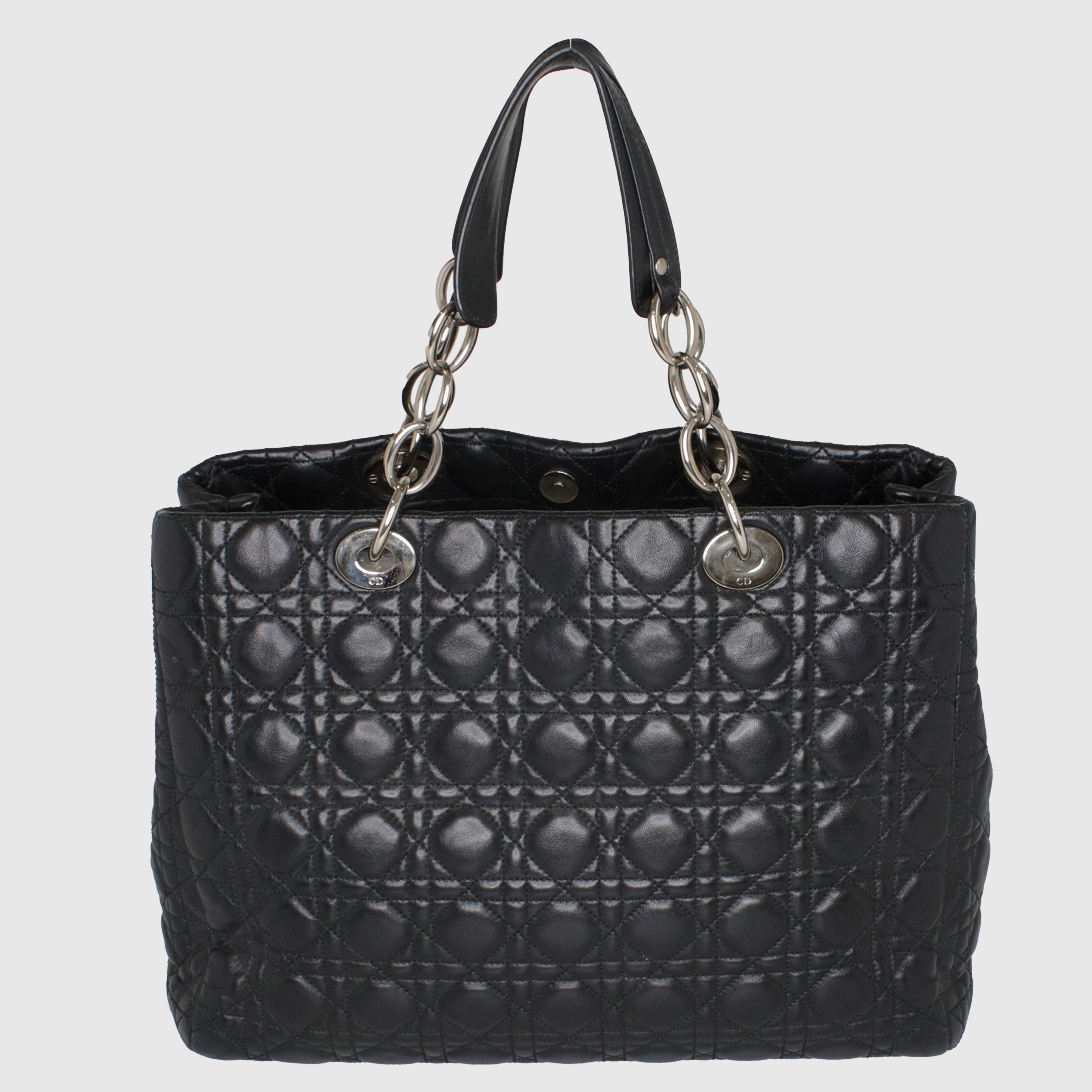 Black Soft Cannage Shopping Tote Bag Bag Christian Dior 